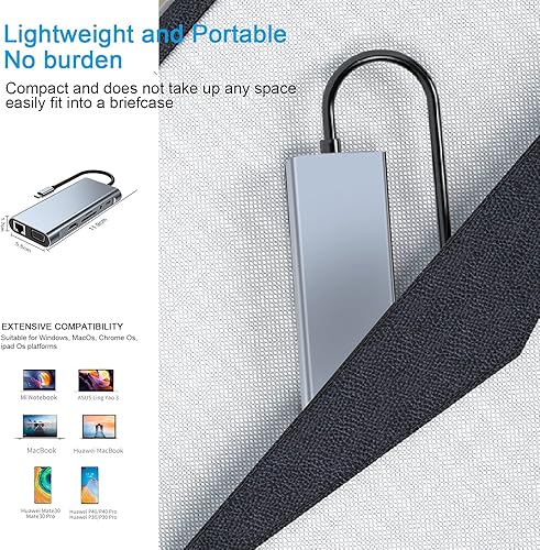 Miniatura 8 de USB C HUB, adaptador USB C 11 en 1 Dongle con 4K HDMI, VGA, tipo C PD, USB3.0, RJ45 Ethernet, lector de tarjetas SDTF, AUX de 0.138 in, estación de