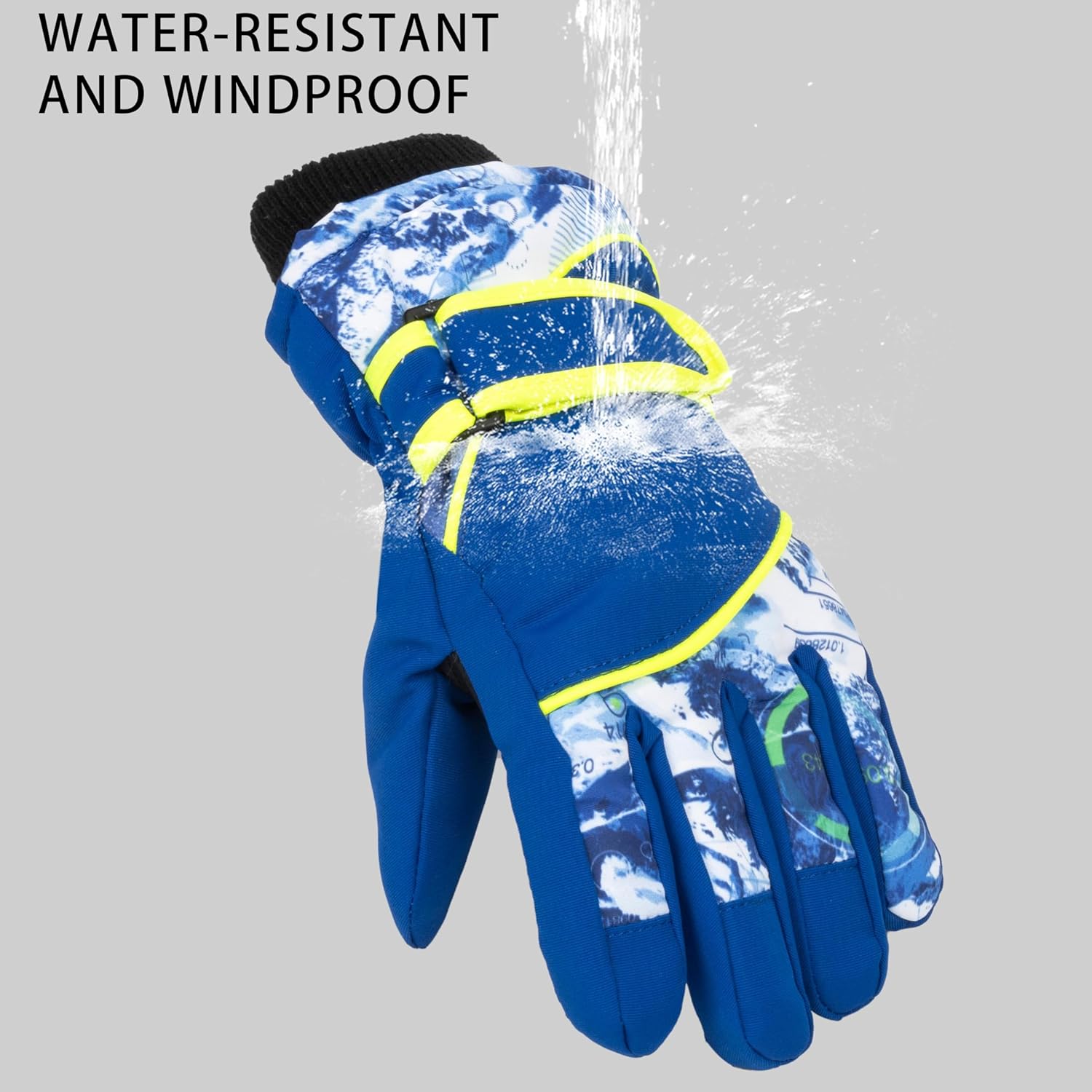 Kids Winter Snow Ski Gloves for Boys Girls Water-Repellent Cold-Weather Warm Thick Fleece Gloves for 4-7 Years Old Blue Medium