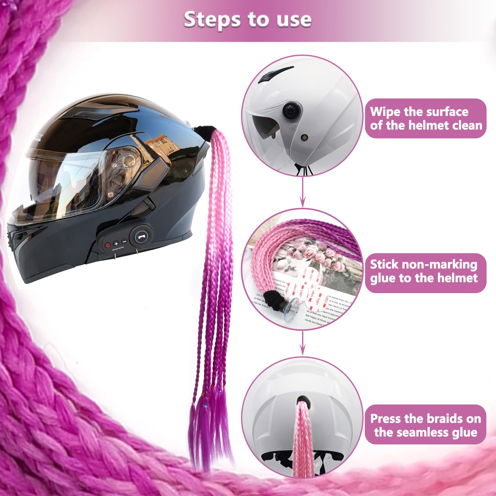 Hayaww Helm Pferdeschwanz 60cm - Geflochtene Zöpfe Für Motorrad Helm