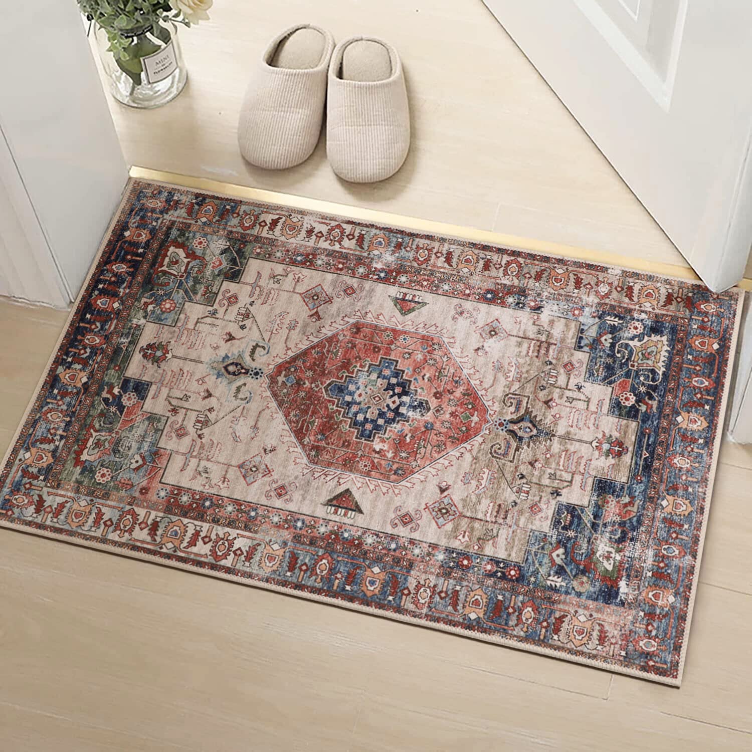 Falflor Area Rug 2'x 3' Vintage Distressed Entryway Rug Non Slip Indoor ...