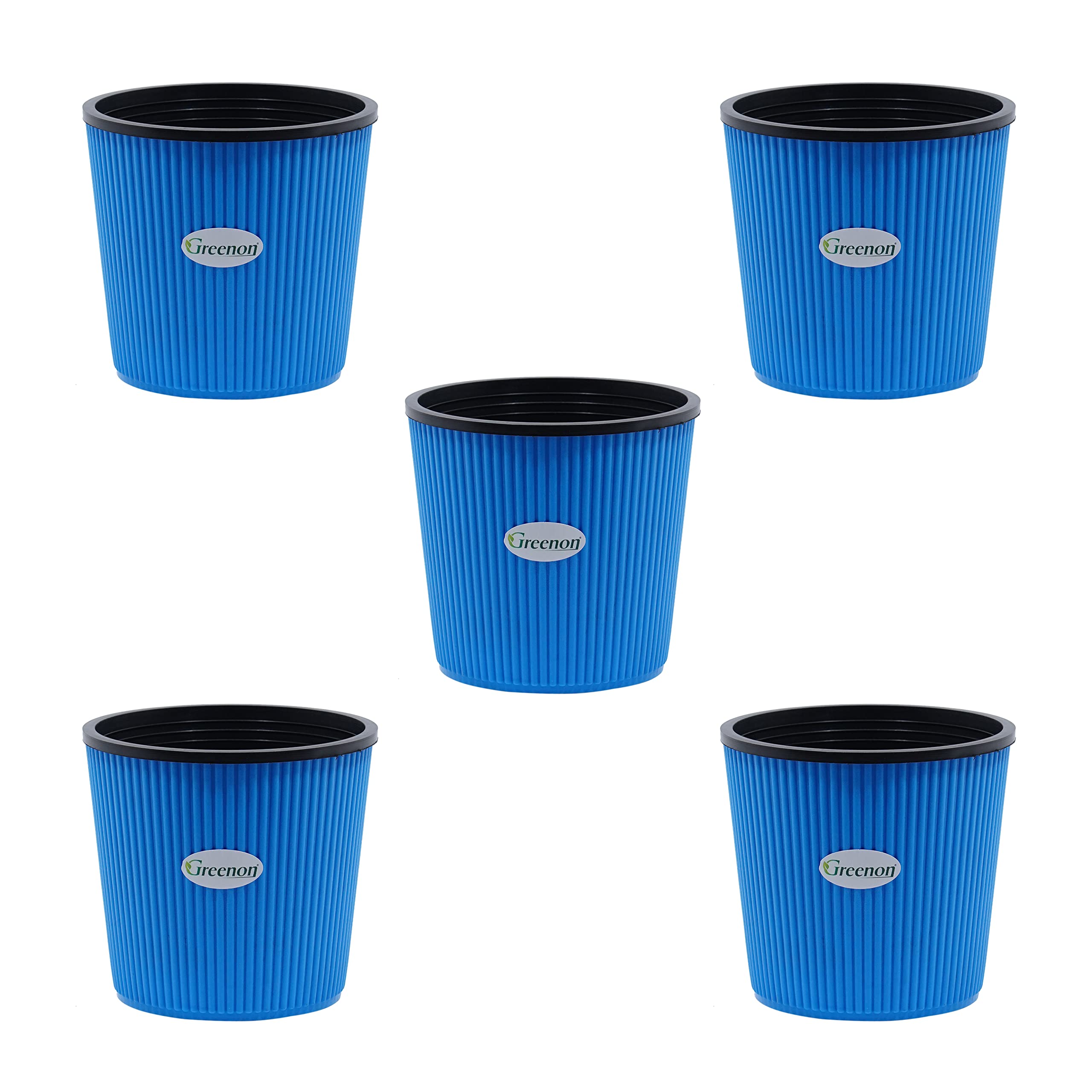 GREENON 5 Inch Small Plant Pot | Pack of 5 | Self Water | Blue Outer and Black Inner | Best for Countertop and Tabletop, Balcony | Non-Fadable Planter | Virgin Plastic Gamla | Blue 5