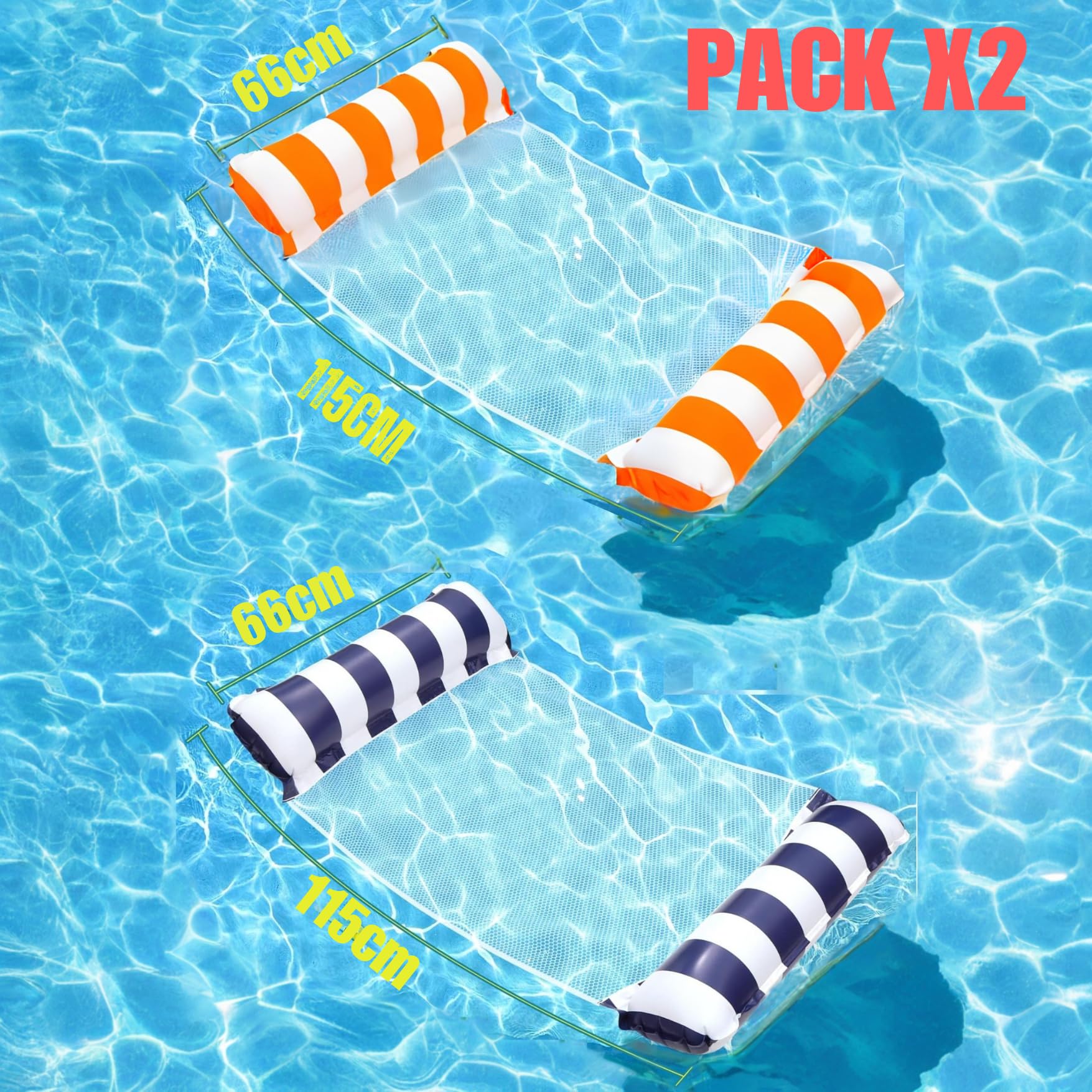 X2 Hamaca Piscina Flotante o Colchoneta Rejilla Piscina. Tamaño para Adultos. Hinchable Piscina. Flotadores 4 En 1 De Uso Múltiple para Natación, Estirar, Descanso, Diversión.