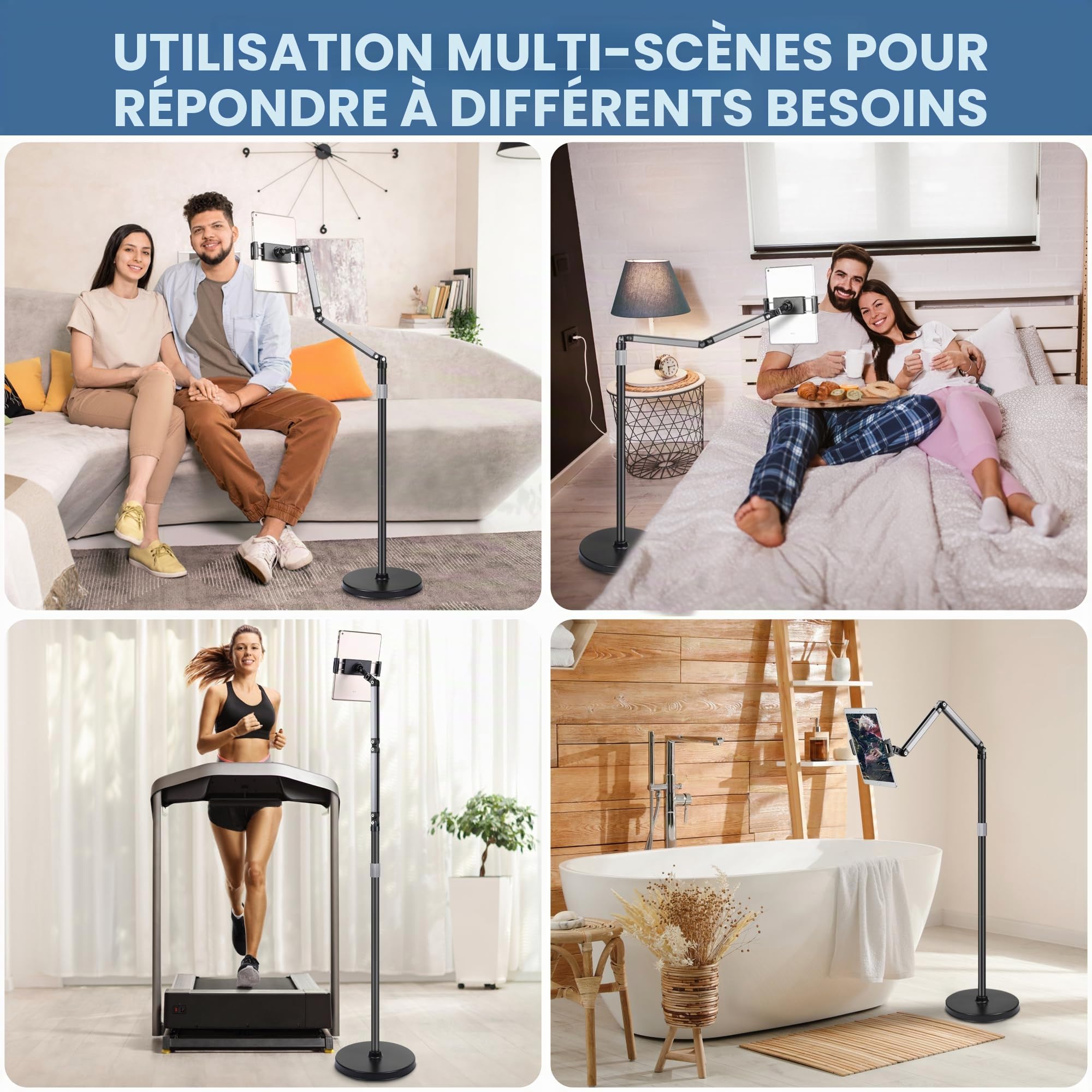 YSSHUI Support de tablette avec base robuste – Support pivotant réglable en col de cygne pour iPad, Galaxy Tab, Kindle, téléphones (12,9 à 33 cm)