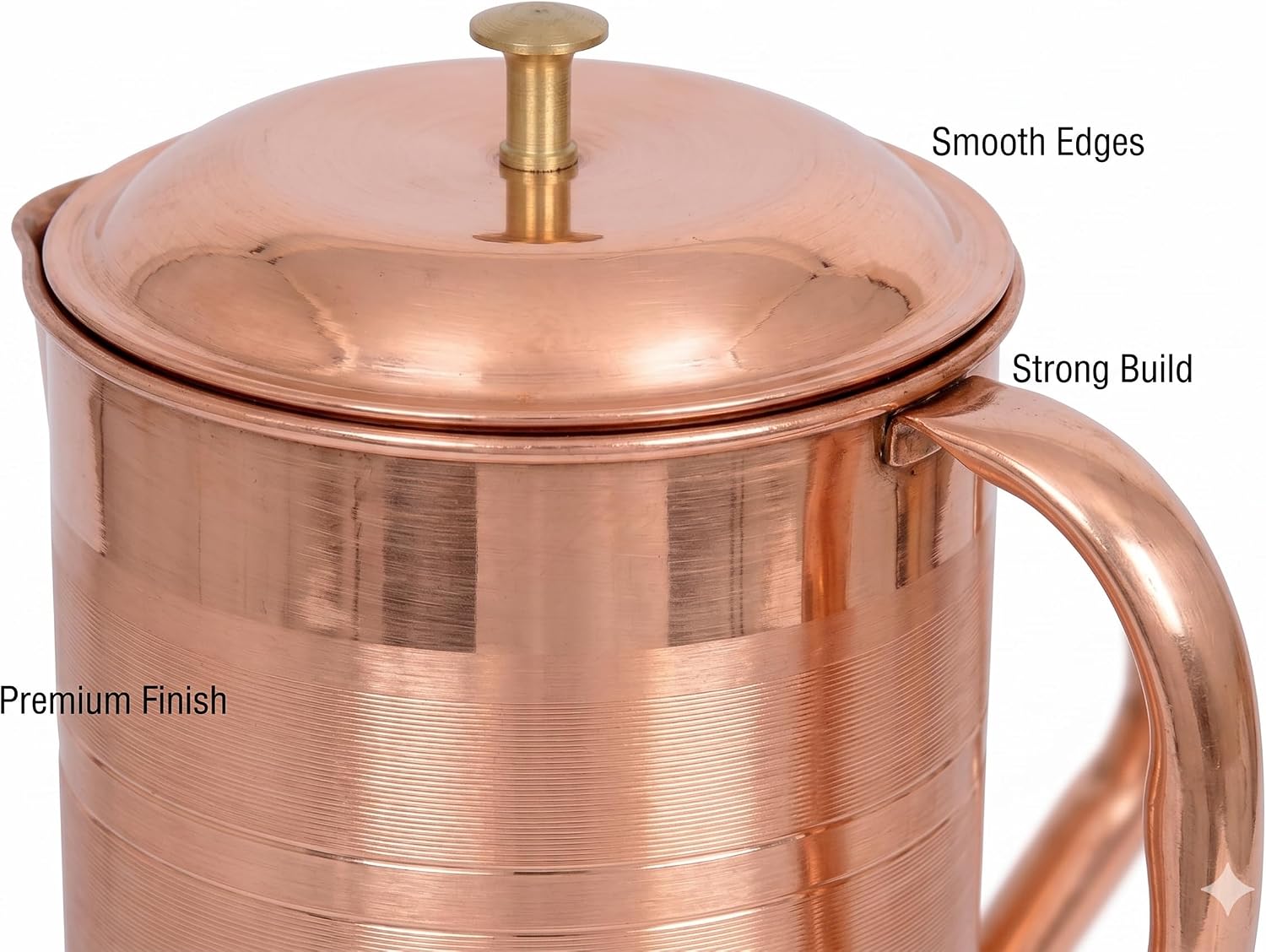 Pure Copper Pitcher with Handle – 1.5 Litre Size 4 Dispenser Jug with Spill-Free Lid, Heavy-Duty Handcrafted Metal Carafe for Alkaline Water, Decorative Copper Tableware