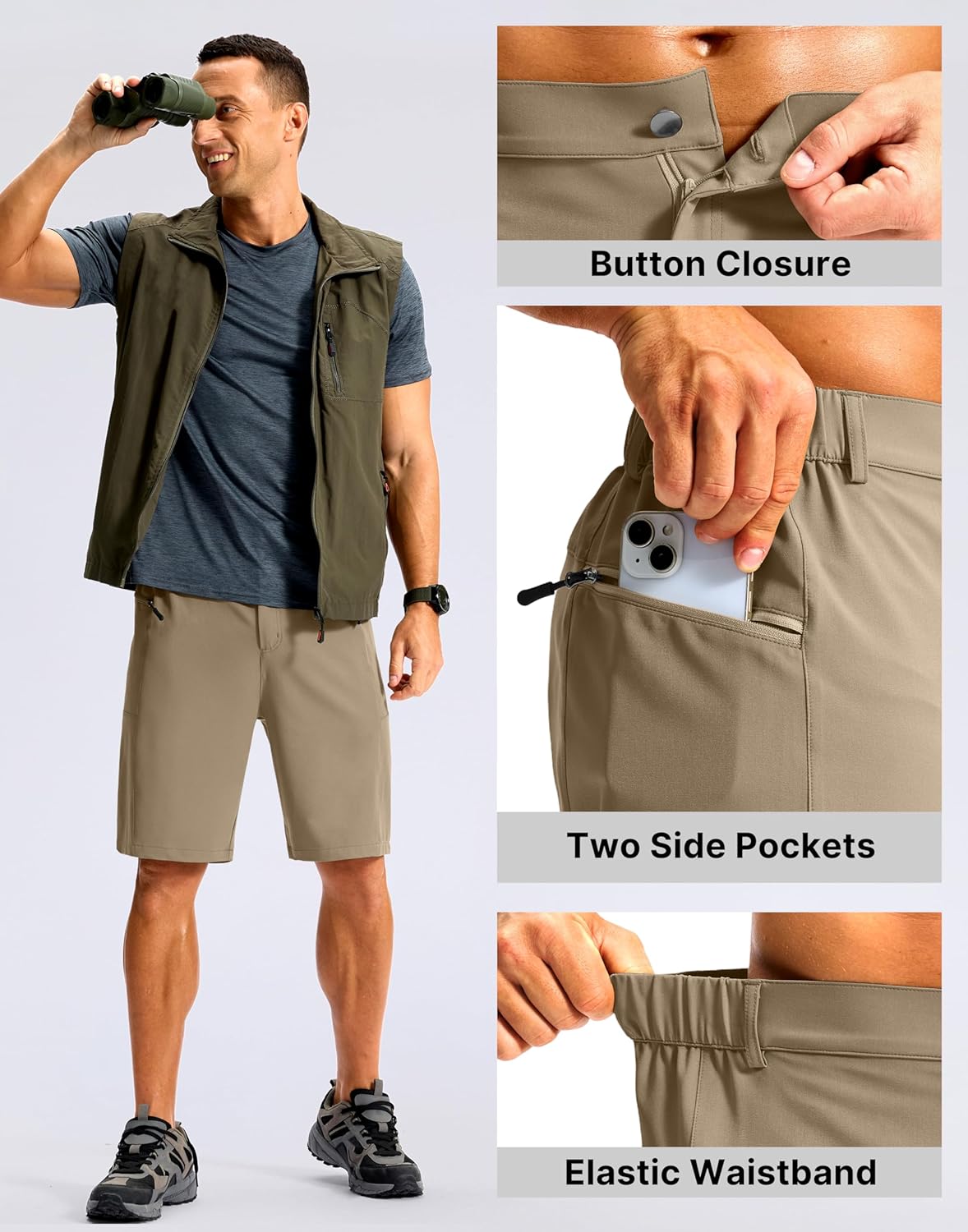 G Gradual Men's Casual Shorts 9" Lightweight Hiking Golf Zipper Pockets Stretch - Image 4