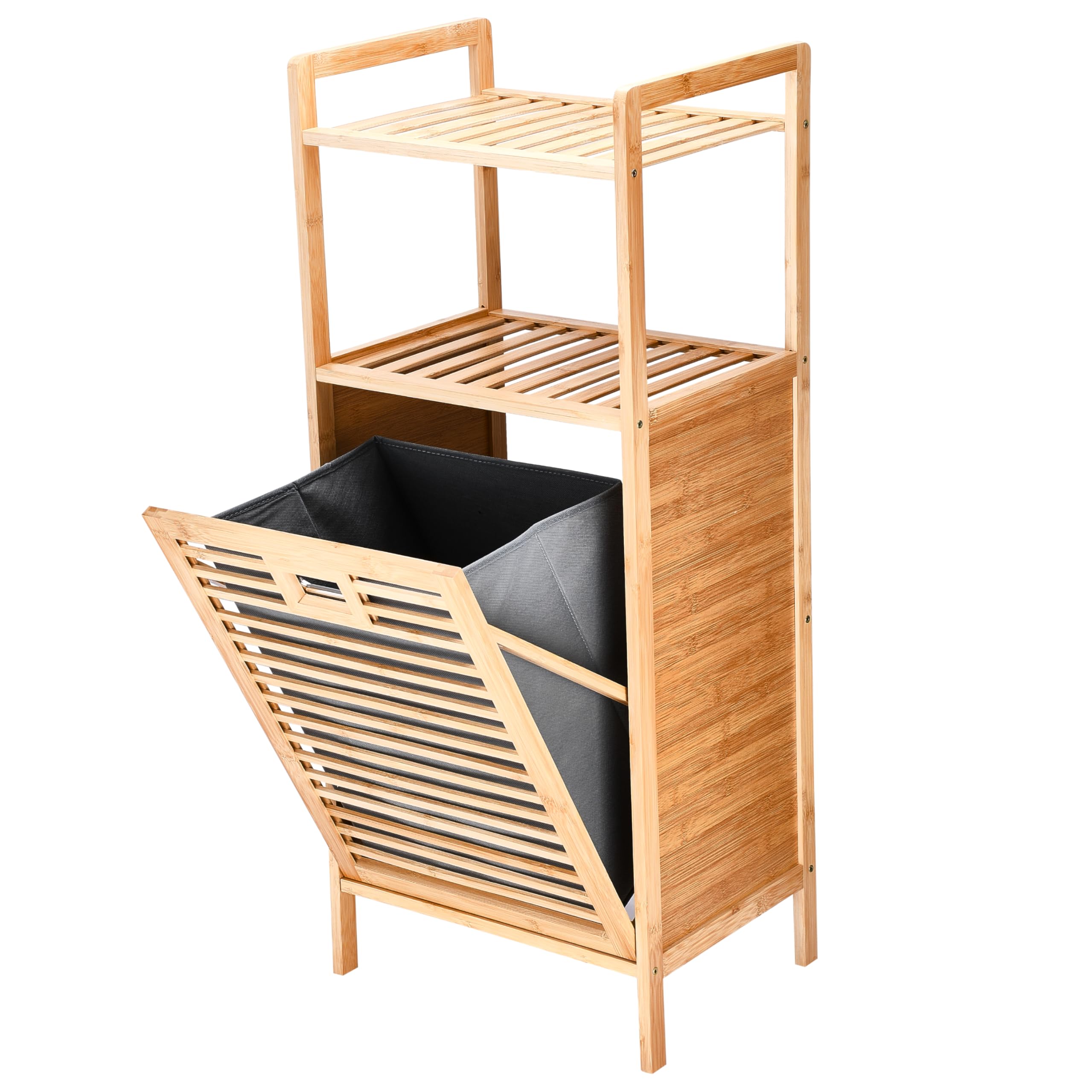 Prosumers Choice Bamboo Laundry Hamper - Lightweight Design with Tilt-Out Hamper and 2-Tier Shelves - Removable Liner - Clothes Hamper - Ample Storage Space - 15.5"L x 11.8"W x 37.4"H