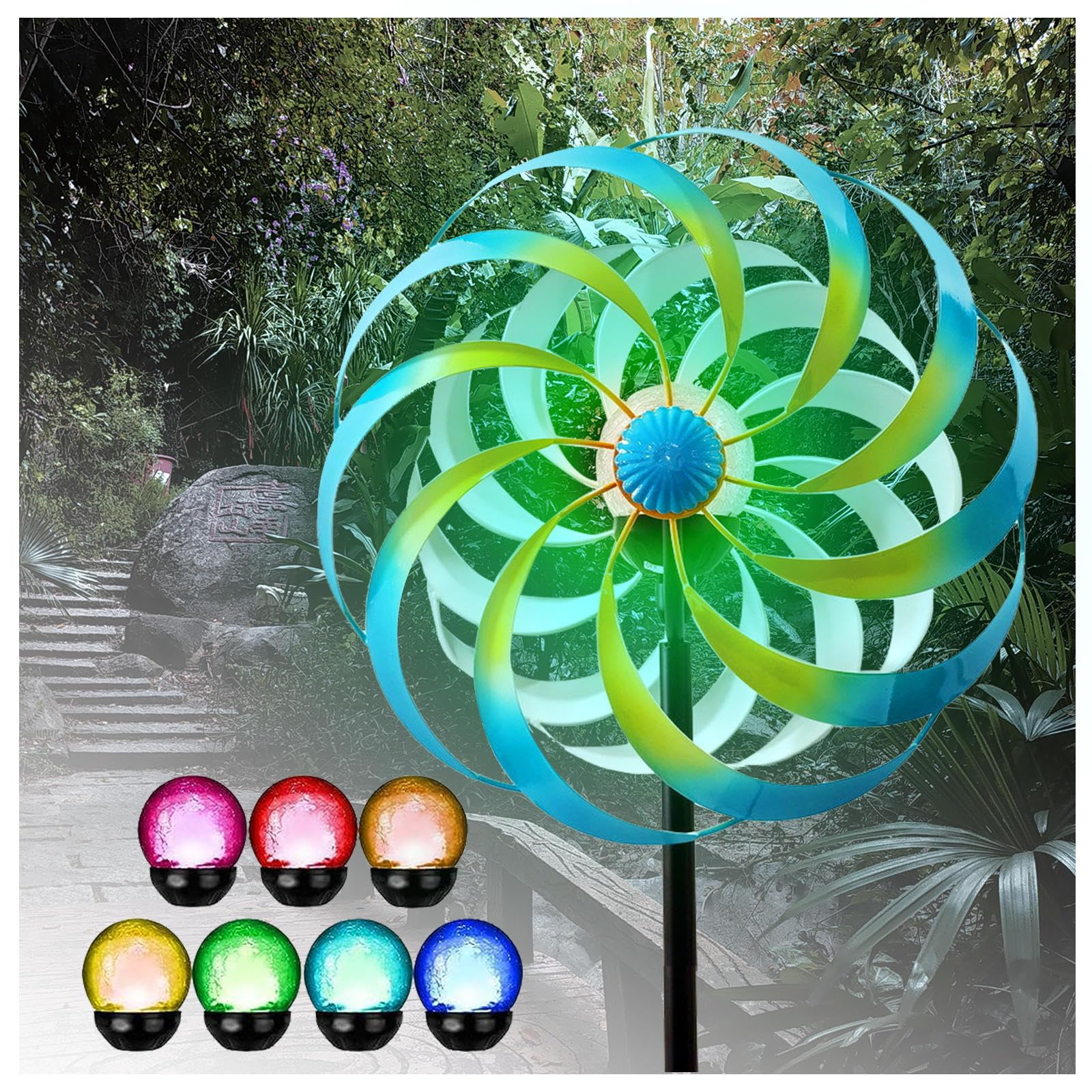 HAZARA Mulini A Vento da Giardino per The Yard, Filatori del Cantiere Eolico, Grande Spinner da Cortile,Blue