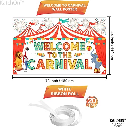 Miniatura 3 de Cartel de bienvenida al carnaval, 72 x 44 pulgadas, telón de fondo de carnaval para decoraciones de fiestas temáticas de carnaval, juego de globos