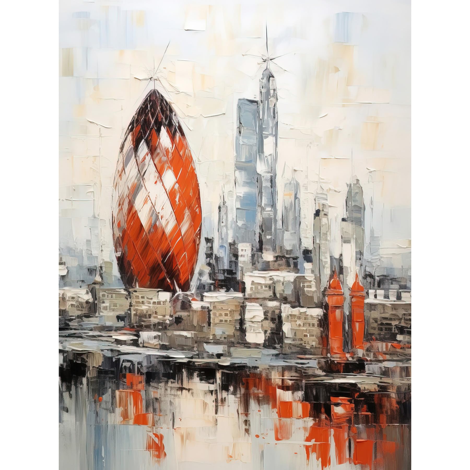 London Skyline Abstract Painting Red Gherkin Building Huge Wall Art Poster Print