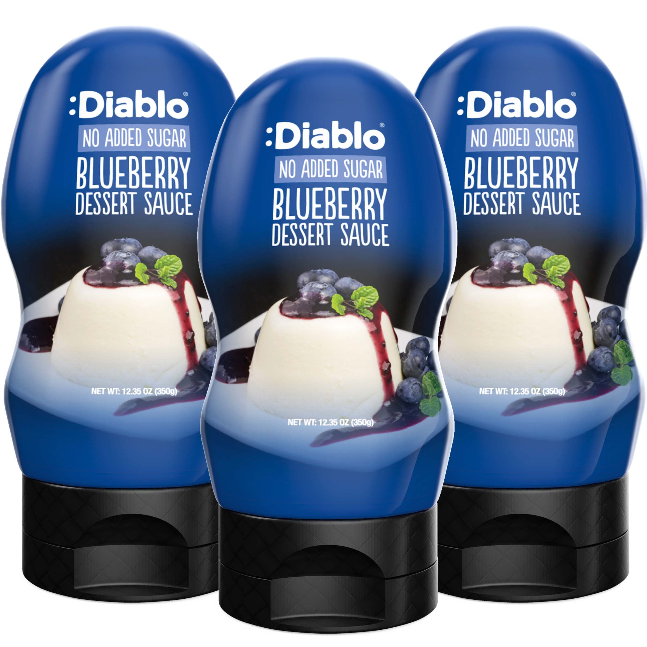 Diablo Sugar Free Dessert Sauce - Gluten-Free Syrup, Drizzle Sweetener, Keto Friendly Flavoring Topping, Perfect for Gifting, No Added Sugar - Blueberry, 350g, 12.35oz - 3 Packs