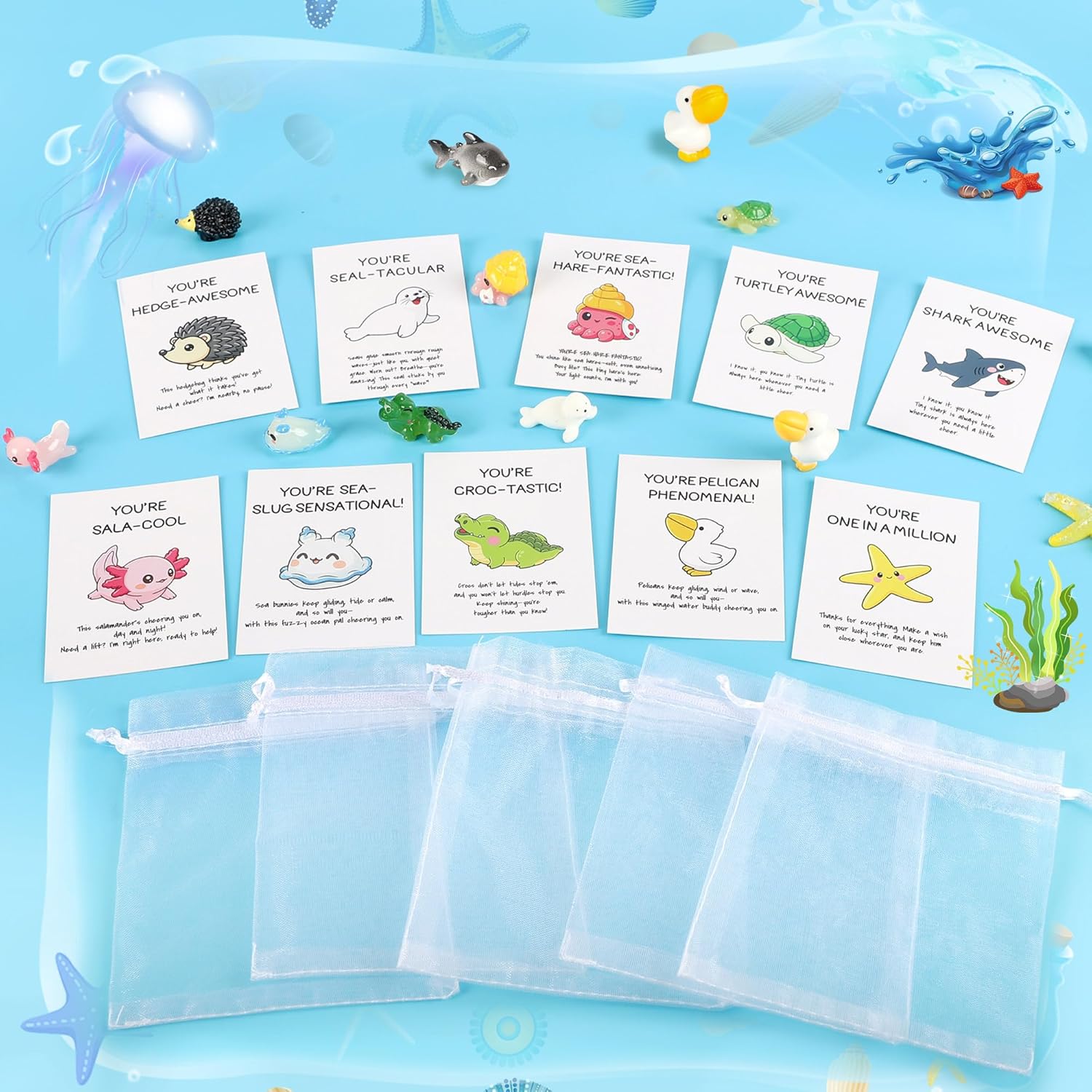 100 Set Employee Appreciation Gifts Bulk for Coworkers Staff Teacher Appreciation Gifts Thank You Gifts Bulk with Funny Resin Animal Pun Inspirational Note Cards Set for Office Volunteer Nurse School