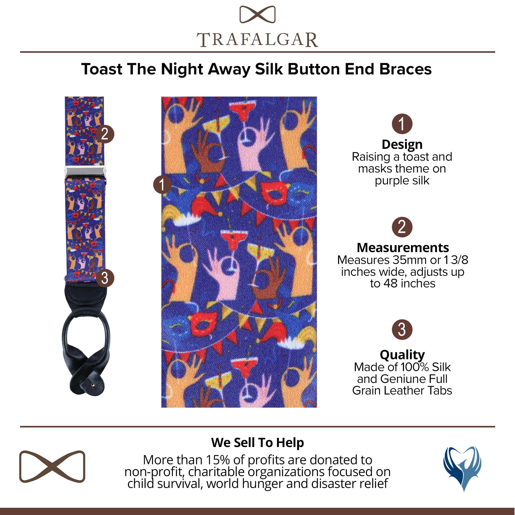 Trafalgar Bretelles boutonnées en soie Toast The Night Away pour homme, Multiples, taille unique