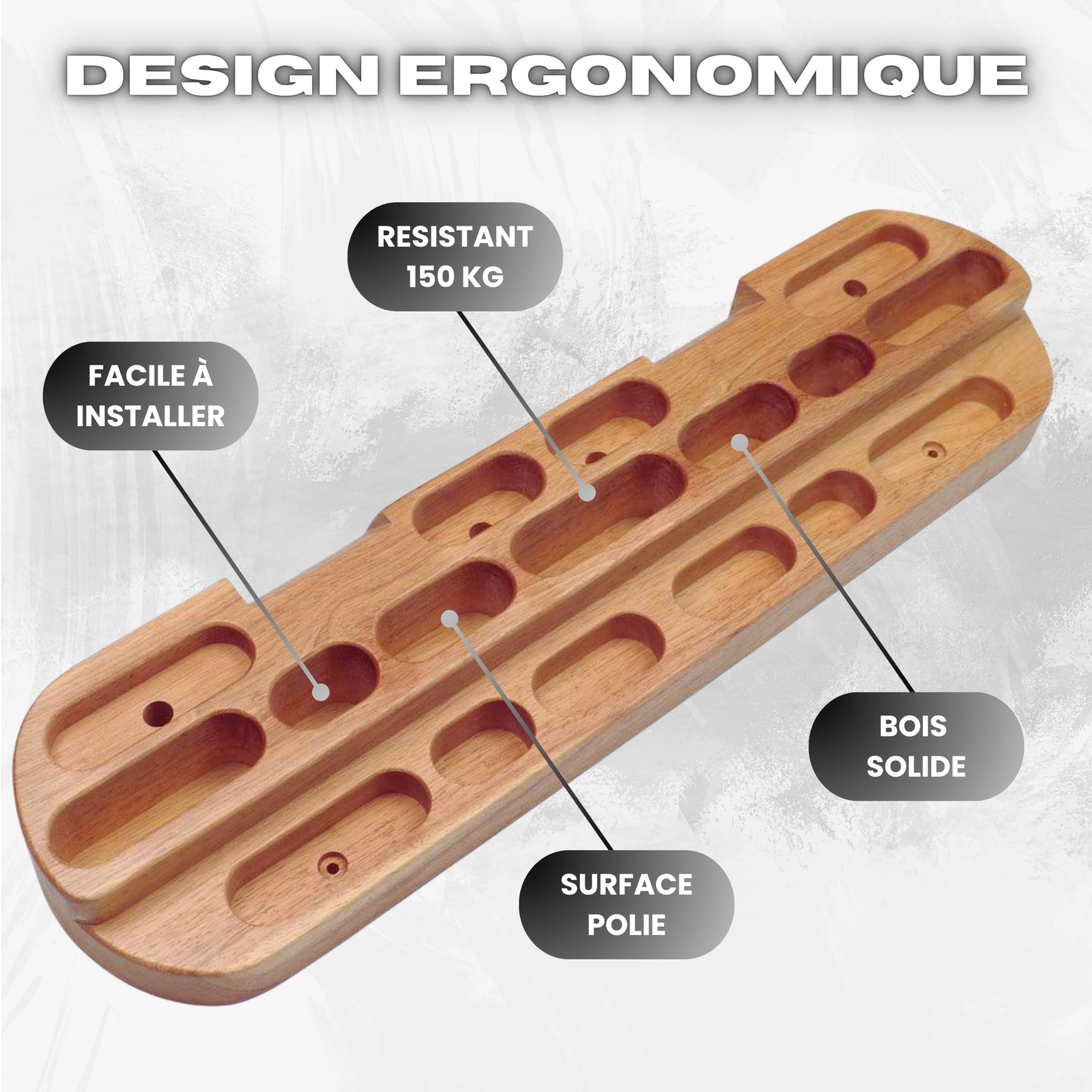 Hangboard Poutre Escalade Planche d'Entraînement Extragrande 60 cm Résistant 150 kg