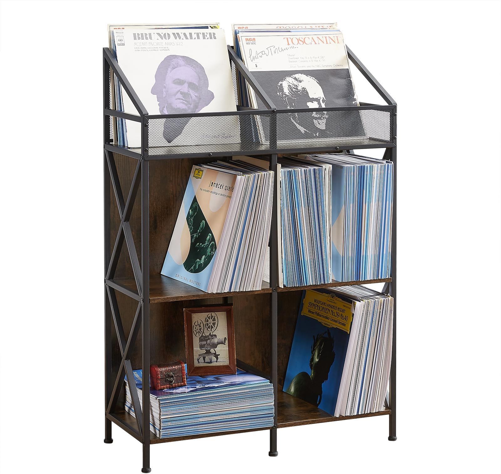 Amazon.com: EYOCAL Vinyl Record Storage Holder Rack,250 LP Wooden ...
