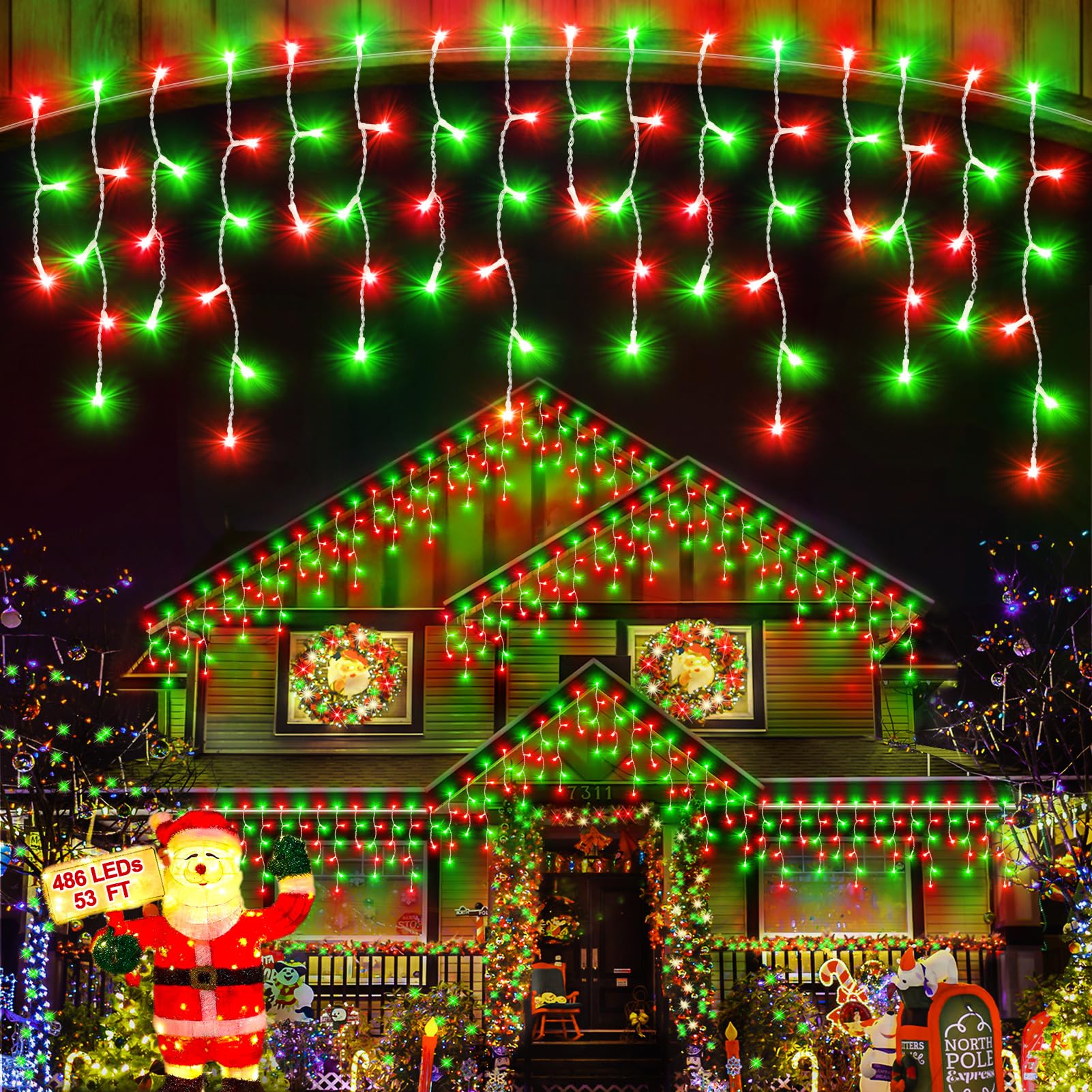 JIXXULVU Christmas Lights Outdoor, 53 FT 486 LED Christmas