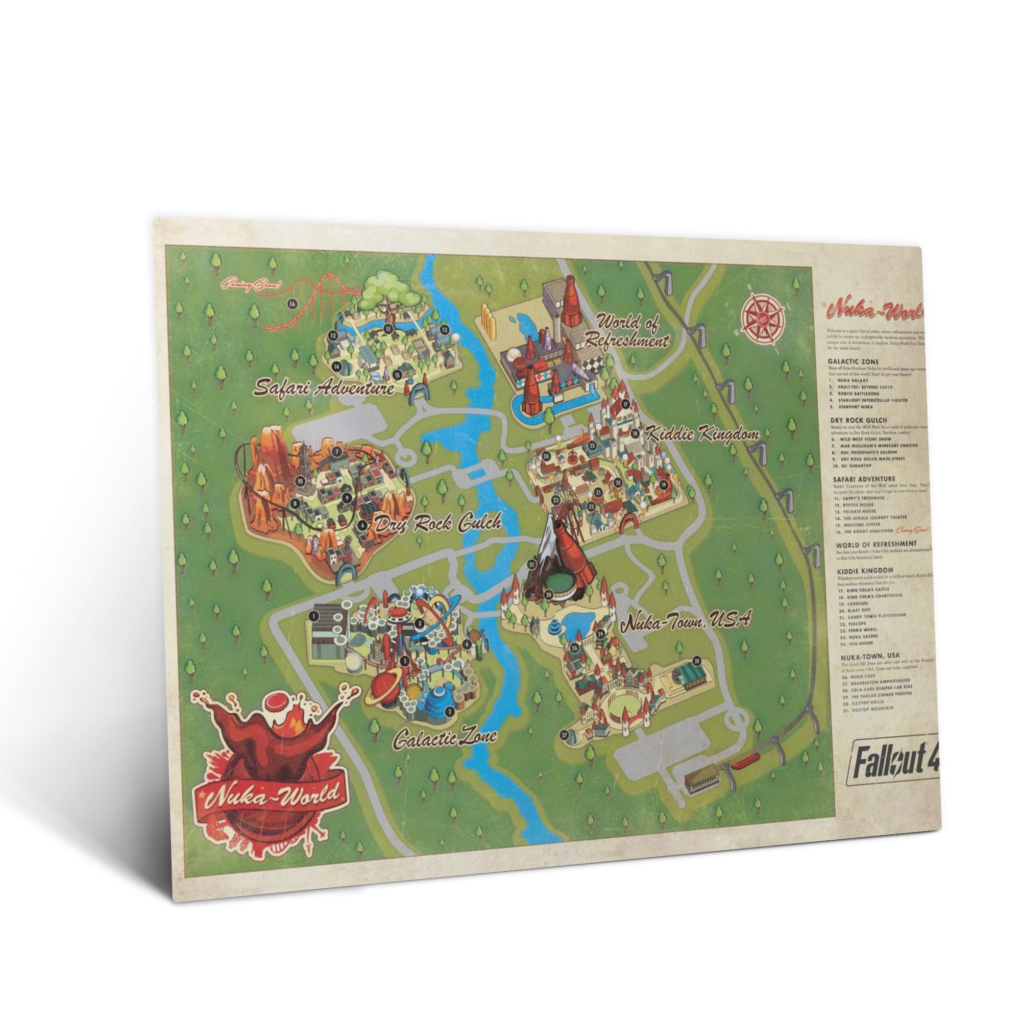 Displate Metal Poster Fallout Nuka World Map Wandbild 48 x 67,5 cm | Magnetische Befestigung Wandposter. Wanddeko, Metall Wandkunst, Wanddekoration im Wohnzimmer in Schlafzimmern & Büros.