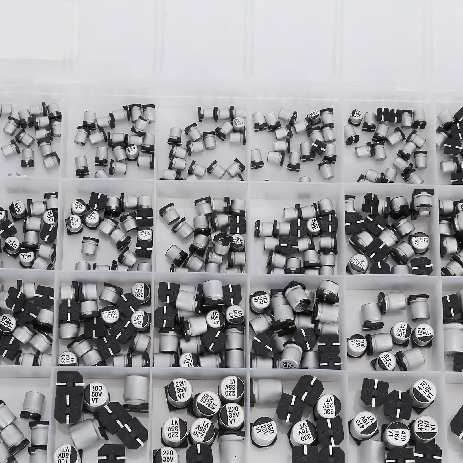 Kit de condensador electrolítico SMD, 24 valores, accesorio de bricolaje de aluminio, 6,3 V-50 V