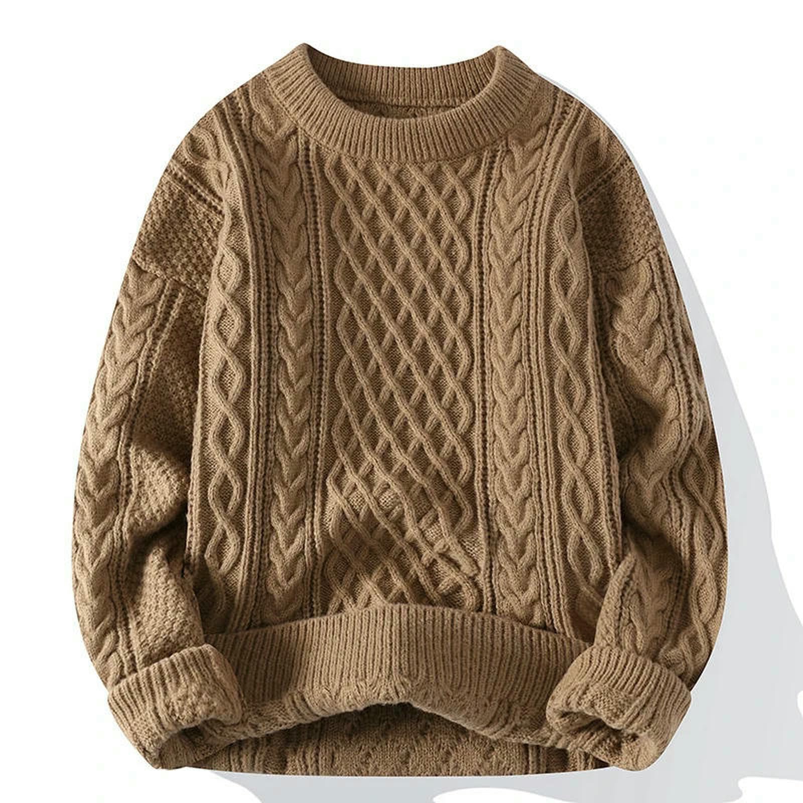 Maglione Uomo da Autunno Inverno Vintage O Collo Pullover Lavorato A Maglia Maglioni Larghi Harajuku retrò Lavorati Maglia-cachi-3xl