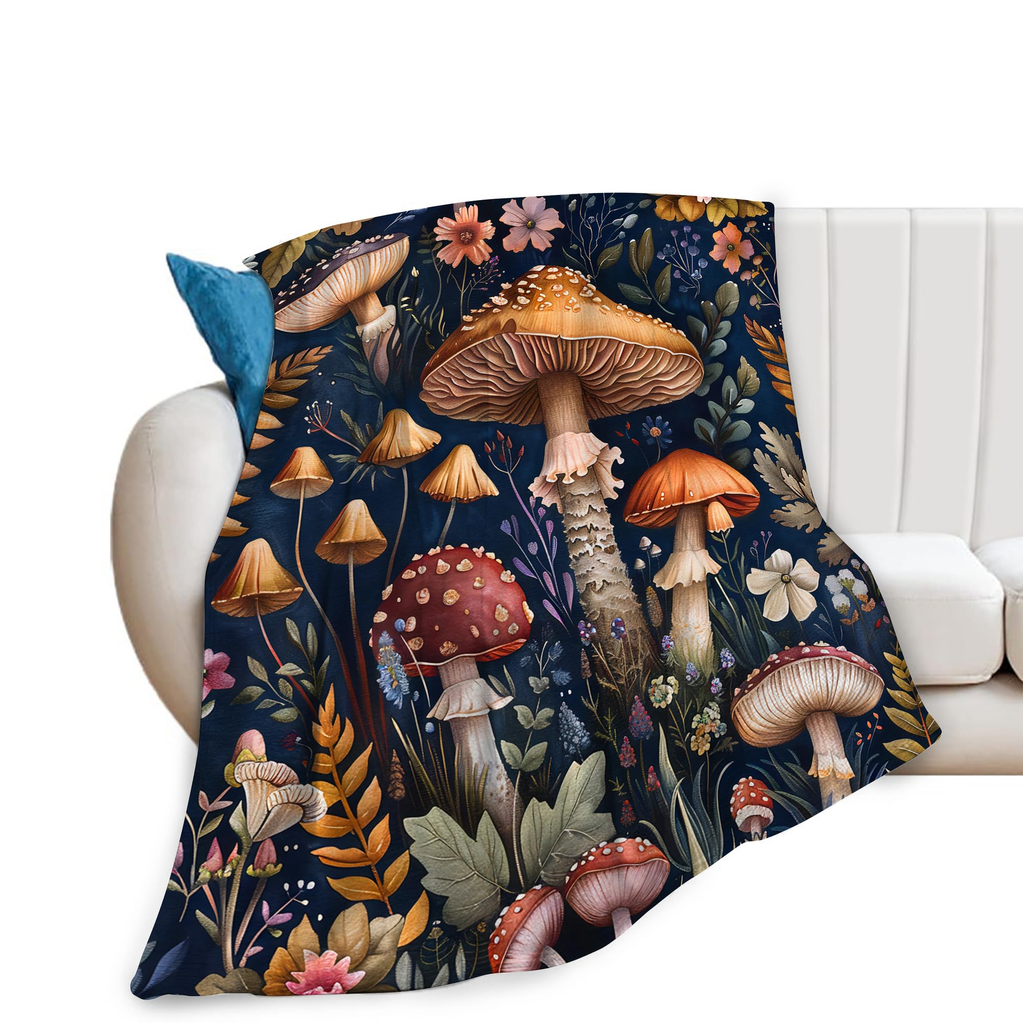 Mushroom Throw Blanket for Girls, Women, Men, Boys - Soft Warm Cozy Fleece Blanket for Couch, Sofa, Bed - Mushroom Gifts and Decor - 80"x60"