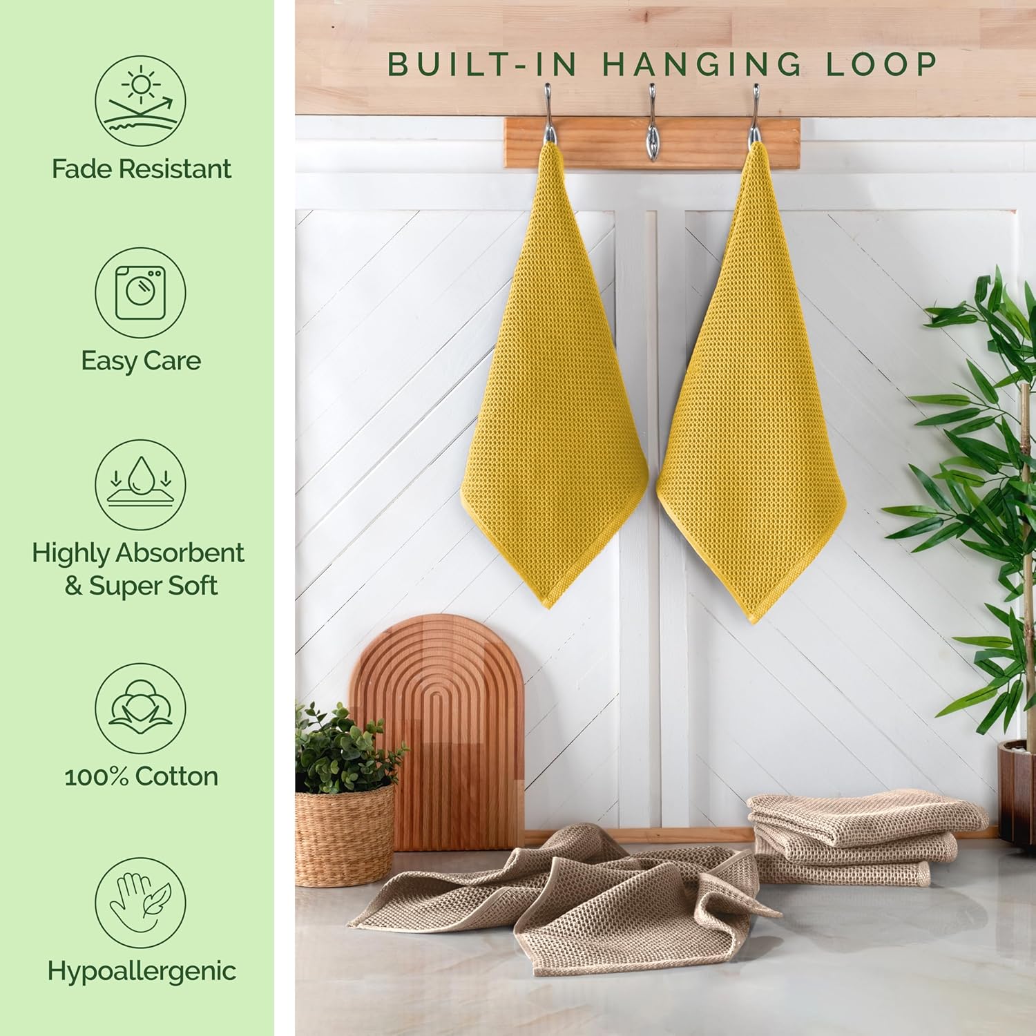 Elegant Comfort 100% Turkish Cotton 6-Pack Waffle Premium Kitchen Towels - Quick Drying, Super Absorbent, Ultra Soft Multi-Purpose Cleaning Towels, 16 x 25, Gold