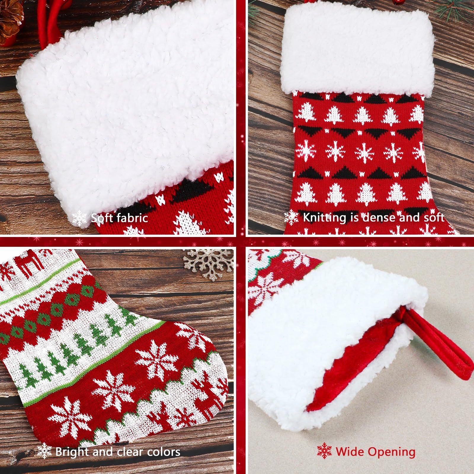 NIBESSER Calze Natalizie da Appendere Set da 4 Calze della Befana Vuote Personalizzate Sacchetti di Regalo Grandi 3D Pupazzo di Neve Babbo Natale Renna Fiocchi di Neve