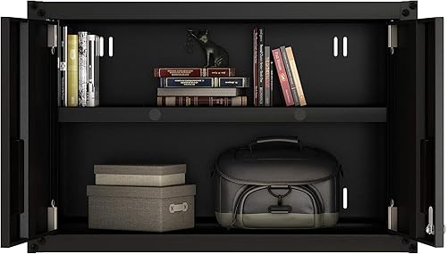 Miniatura 4 de Armario de almacenamiento flotante listo para montar  Armario de garaje de montaje en pared con 2 puertas, capacidad de estante de 44 libras,