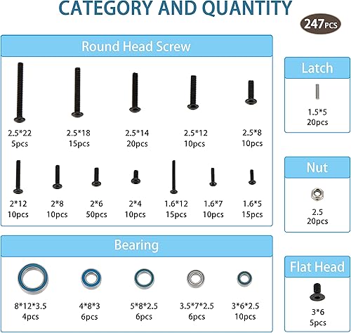 Miniatura 2 de MEUS RACING Kit de tornillos de rodamiento de acero de metal en caja de 247 piezas para TRAXXAS 118 TRX4M TRX-4M RC Crawler piezas accesorios