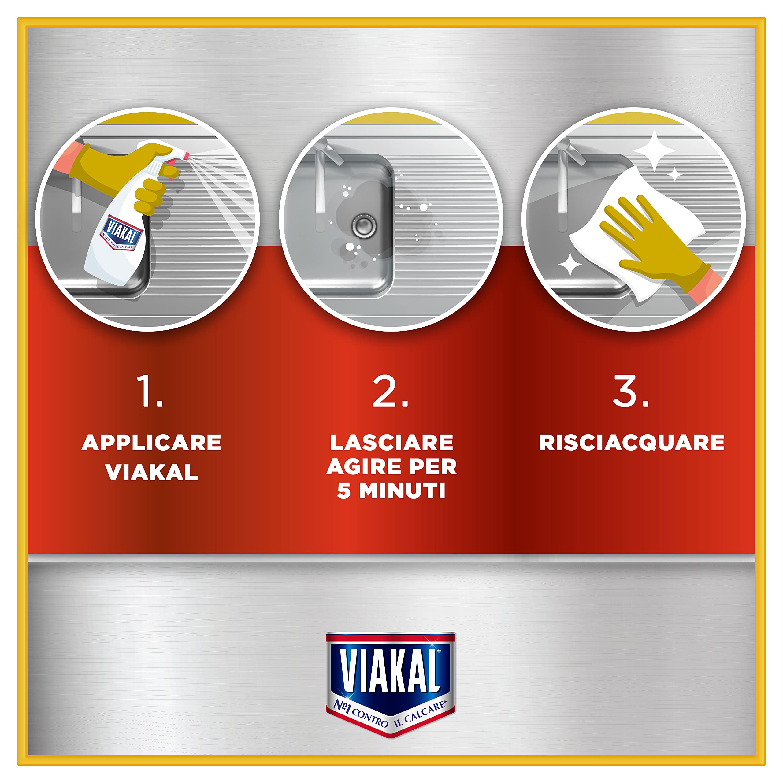 Viakal Anticalcare Detersivo Spray per Cucina, 10 Confezioni (10 x 515 ml), Adatto per Acciaio, Rimuove Sporco e Batteri, Azione Totale Sul Calcare, Brillantezza Duratura, Maxi Formato