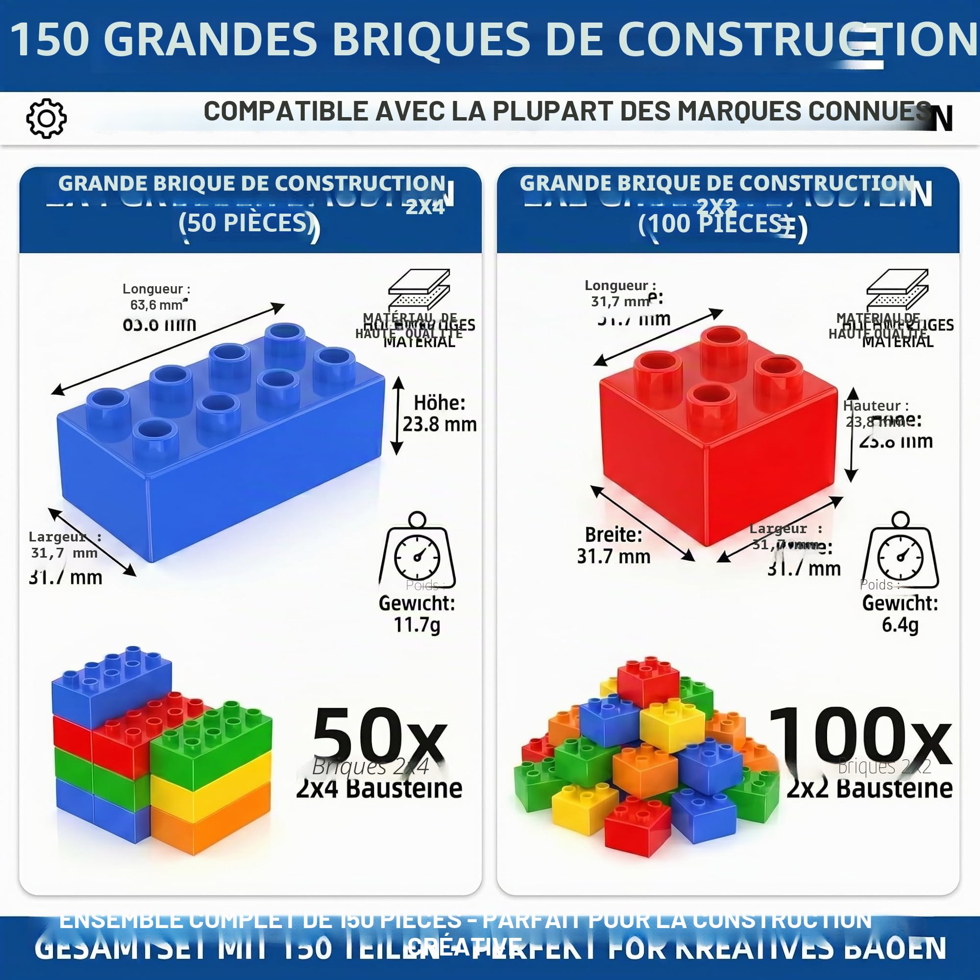 WYSWYG Grands Blocs de Construction 150 Pièces Compatible Dès 3 Ans
