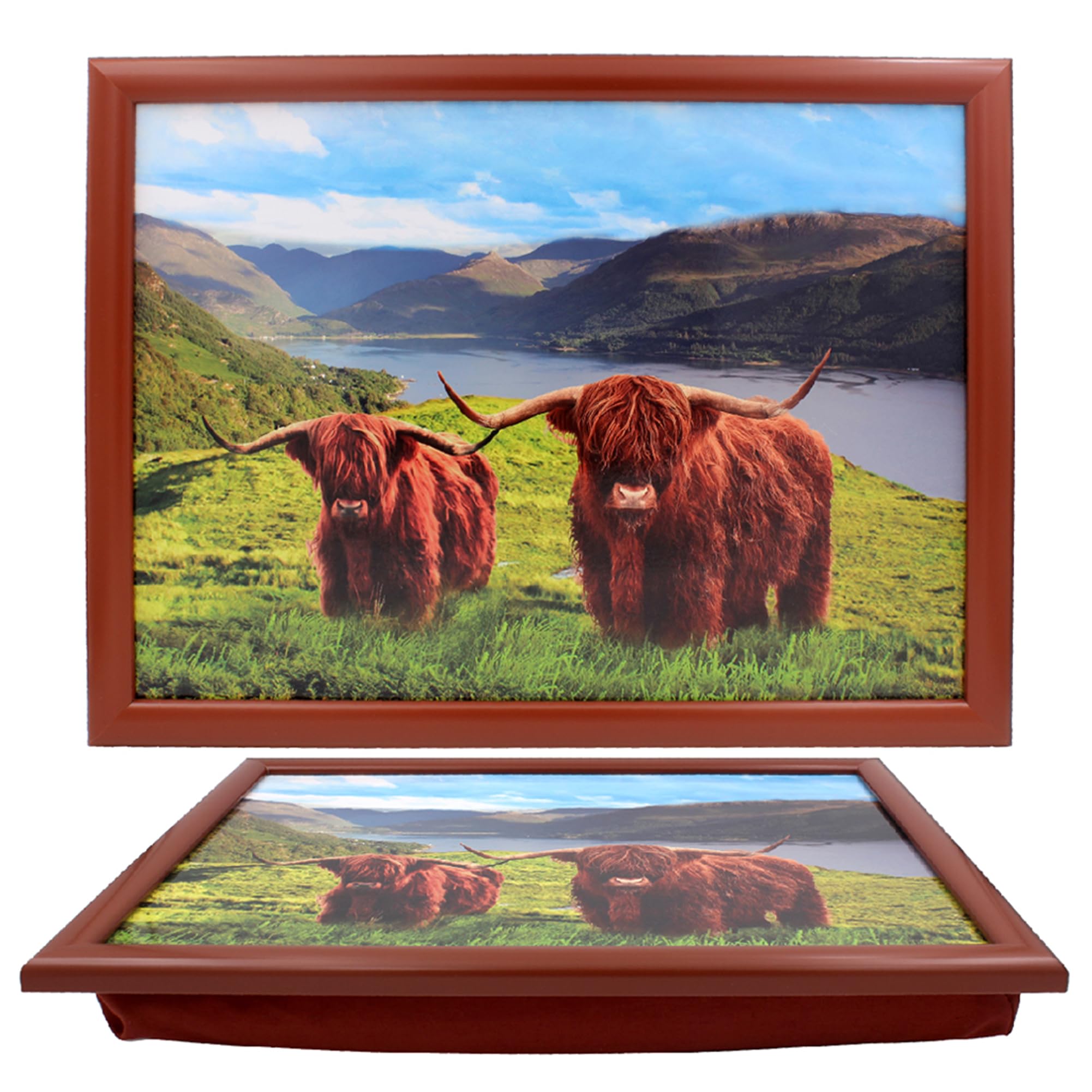 The Leonardo Collection Highland Cow Laptray For Food Serving & Breakfast | Comfortable Bean Bag Lap Trays With Cushion | Durable Food Tray For Eating On Lap | Multipurpose Laptrays For Home & Adults