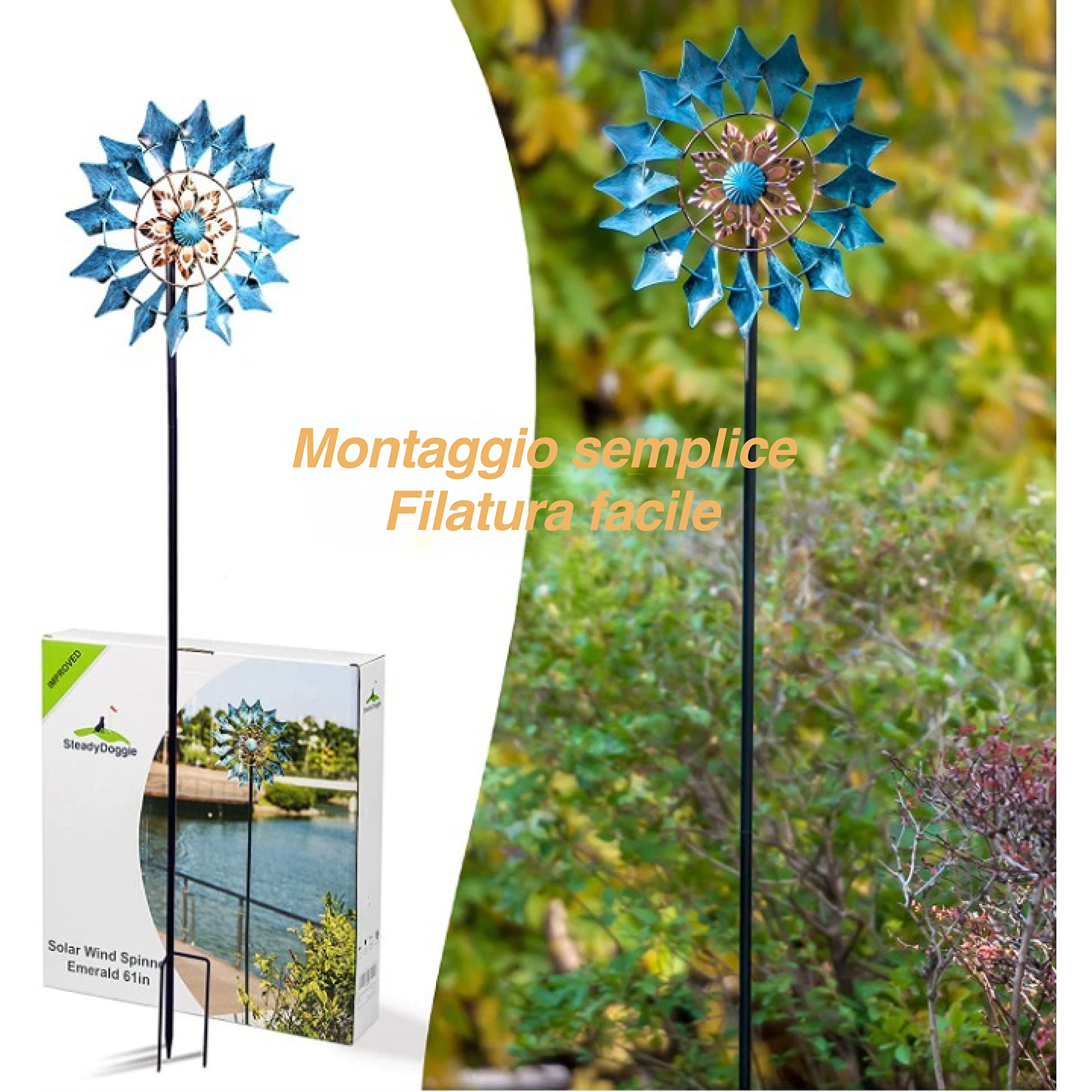 Girandola esterna in metallo a foglio singolo, leggermente rotante, ideale per terrazza e giardino. Decorazione da giardino e casa resistente alle intemperie, smeraldo stabile 155 cm