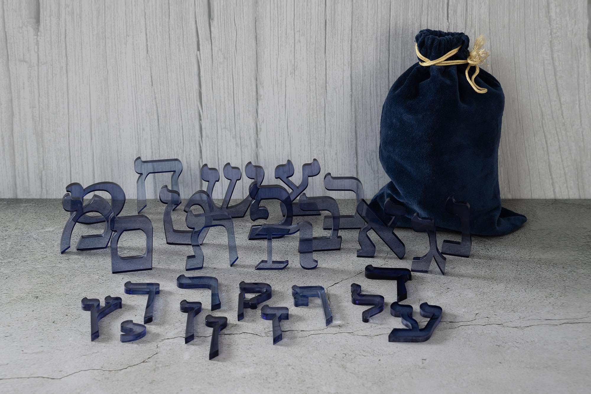 semantob Hebrew Aleph Bet Letter 27 PC Set | Hebrew Alphabet - Blue with Velvet Bag | Bag Size (5.5 x 5.5 x 2.5 inches) | Letter Size (2L x 2.5H inches)