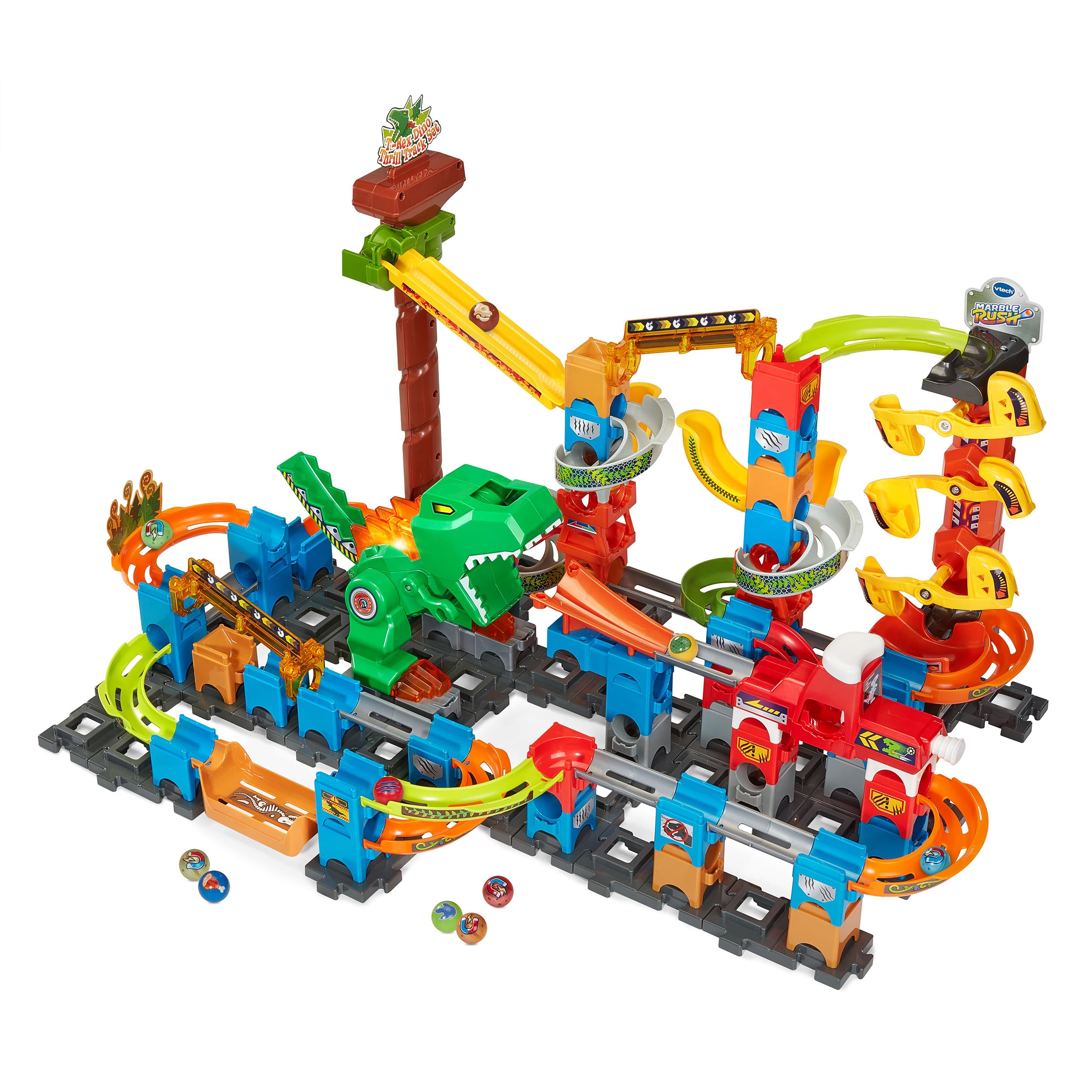 VTech Marble Rush - Dino Adventures Magnetic Set XL400 E - Interactive Marble Run with Exciting Track Elements and Various Assembly Options - For Children from 4-12 Years