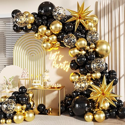 Miniatura 13 de Kit de arco de guirnalda de globos dorados rojos y negros, 140 globos de confeti de oro metálico rojo y negro con estrellas para cumpleaños, boda,