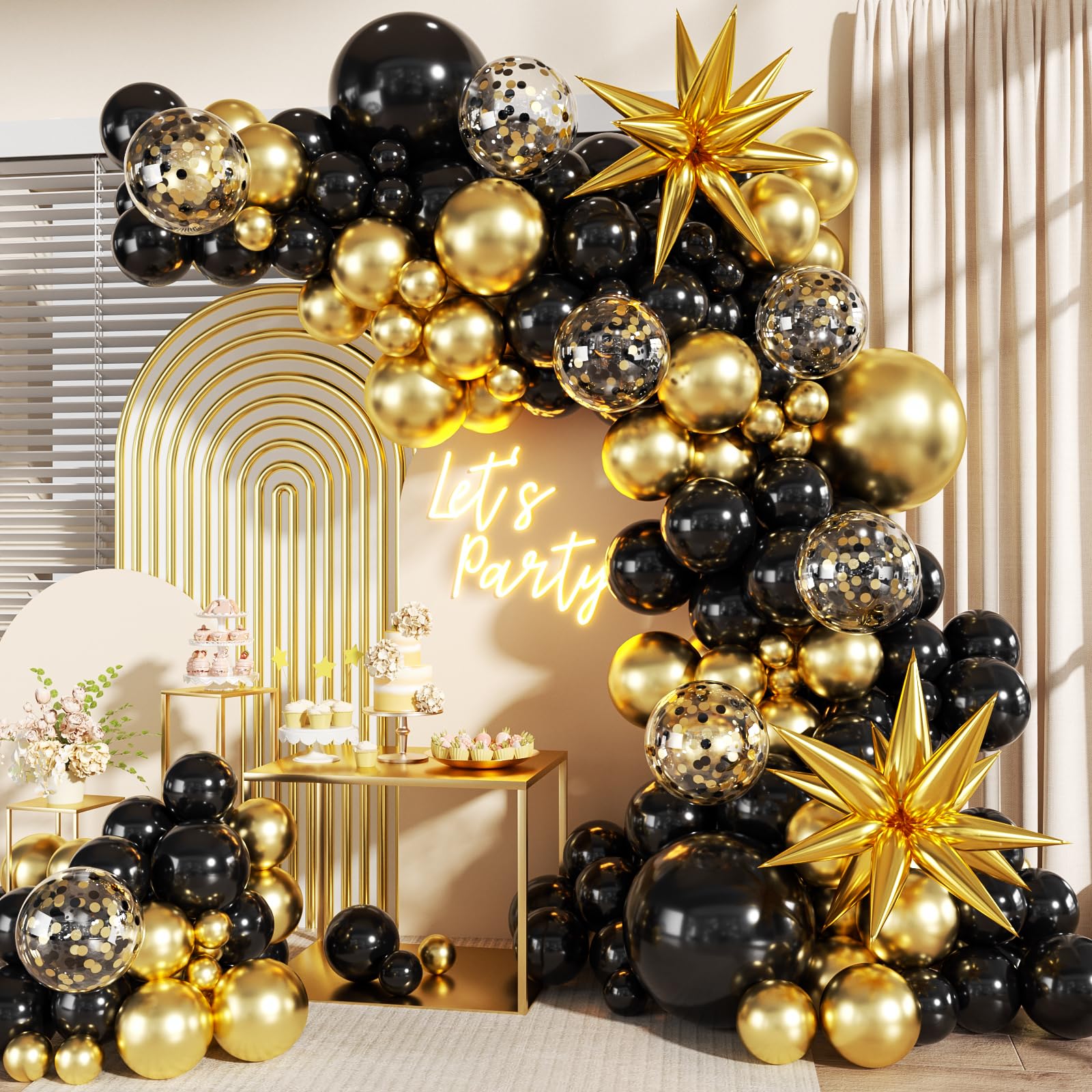 144pcs Black And Gold Balloons Arch Kit Black Gold Confetti