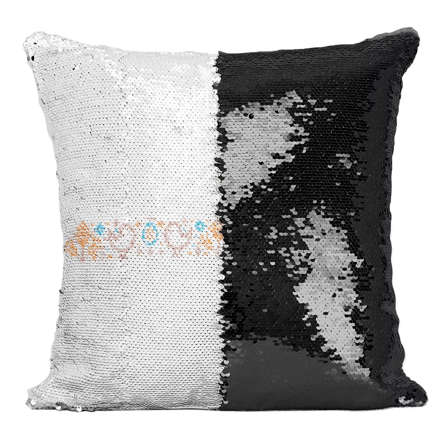 Coussin paillettes noir poussin cross stitch motif décoration