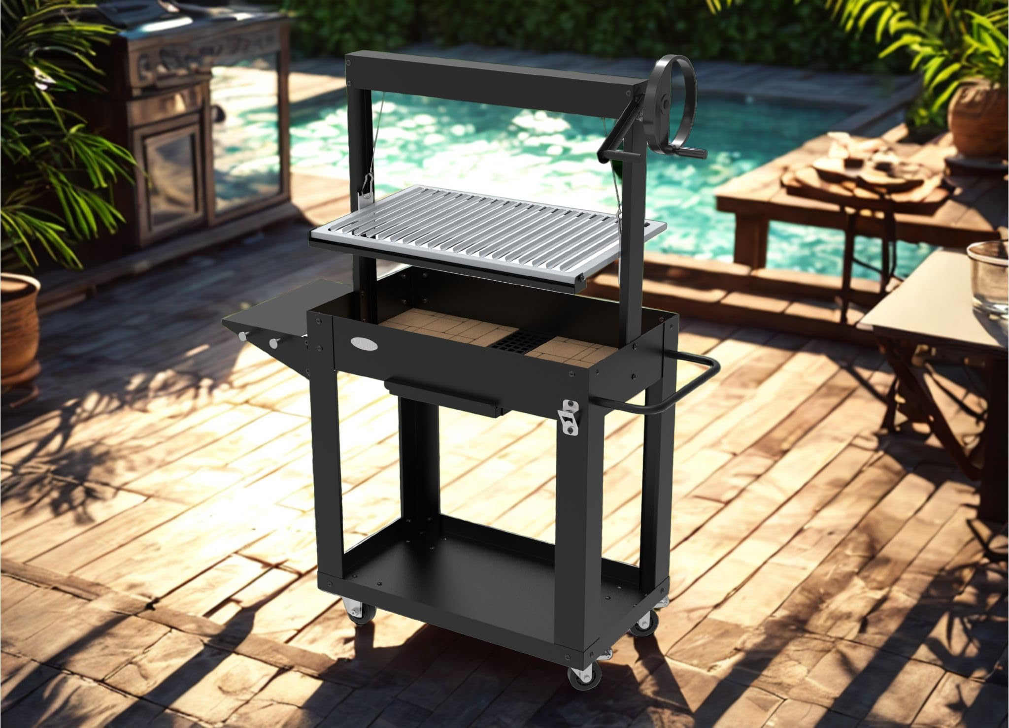Barbecue a carbonella e legna Santa María, regolabile in altezza, mattoncini refrattari IMOR