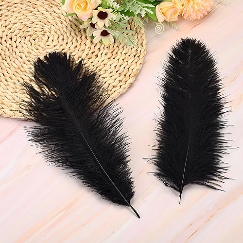 Miniatura 3 de PATIKIL 150 centros de mesa de plumas de avestruz naturales para centros de mesa de boda, arreglos florales y decoración del hogar (negro)