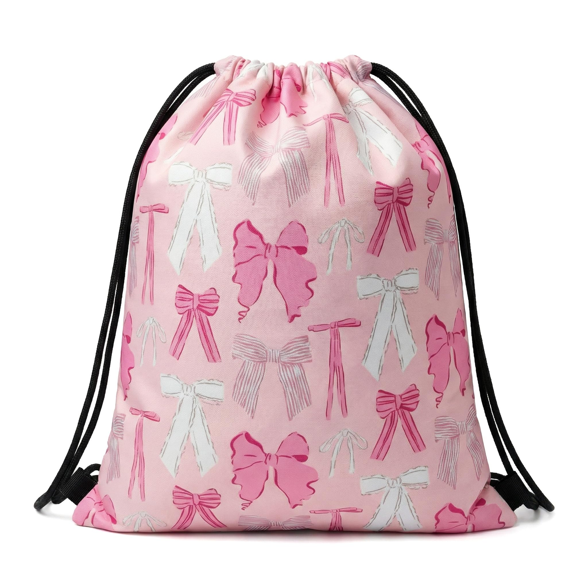 Zidoley Drawstring Bags for Kids Adults Girls Women, Pink Bow Swimming Bag, Waterproof Pe Draw String Bags for Swim, Gym Sack, Sports, School (Style 4)