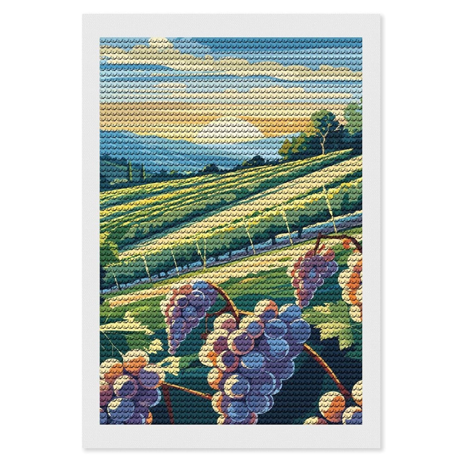 Junmoney Vineyard Landscape at Sunset Diamond Art Kit 8"x12", Bedroom Decor, Adhesive Canvas, Full Kit Included, Thoughtful Present, Birthday Gift