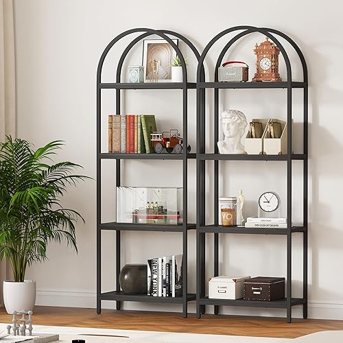 Miniatura 4 de Yusong - Estantería de 4 niveles con forma de arco, estantería abierta industrial de 181 cm de altura para sala de estar, moderna estantería de