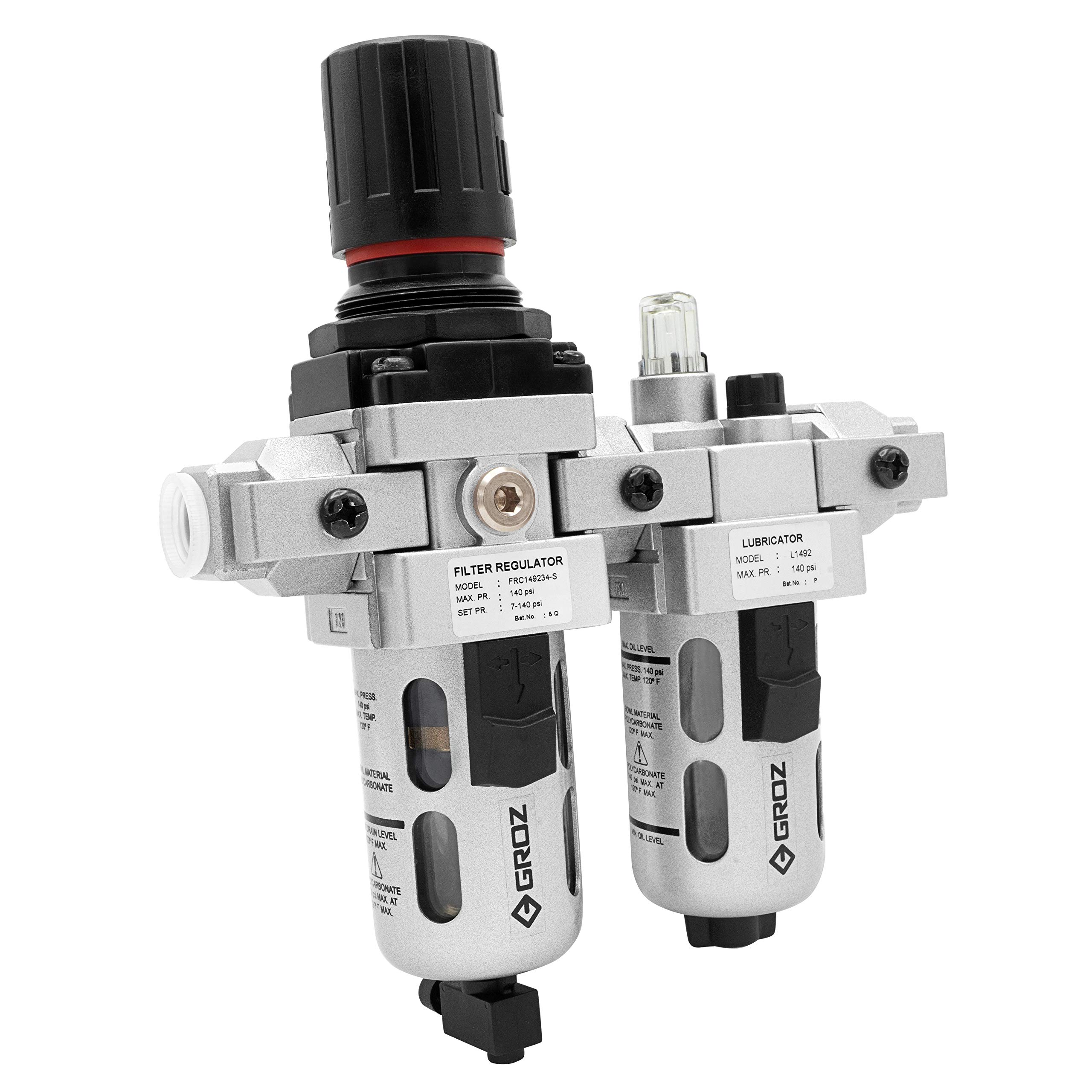 Groz 60451 – Filtro de aire regulador combinación y lubricante, – MODULAR 2 piezas, policarbonato), Intermediate – 3/8 "NPT