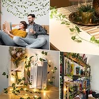 Bigzom 4m LED Borostyán Fényfüzér Időzítővel - Elemes Vízálló Műnövény Dekoráció Meleg Fehér Fénnyel Esküvőre, Partira, Kertbe, Erkélyre 6