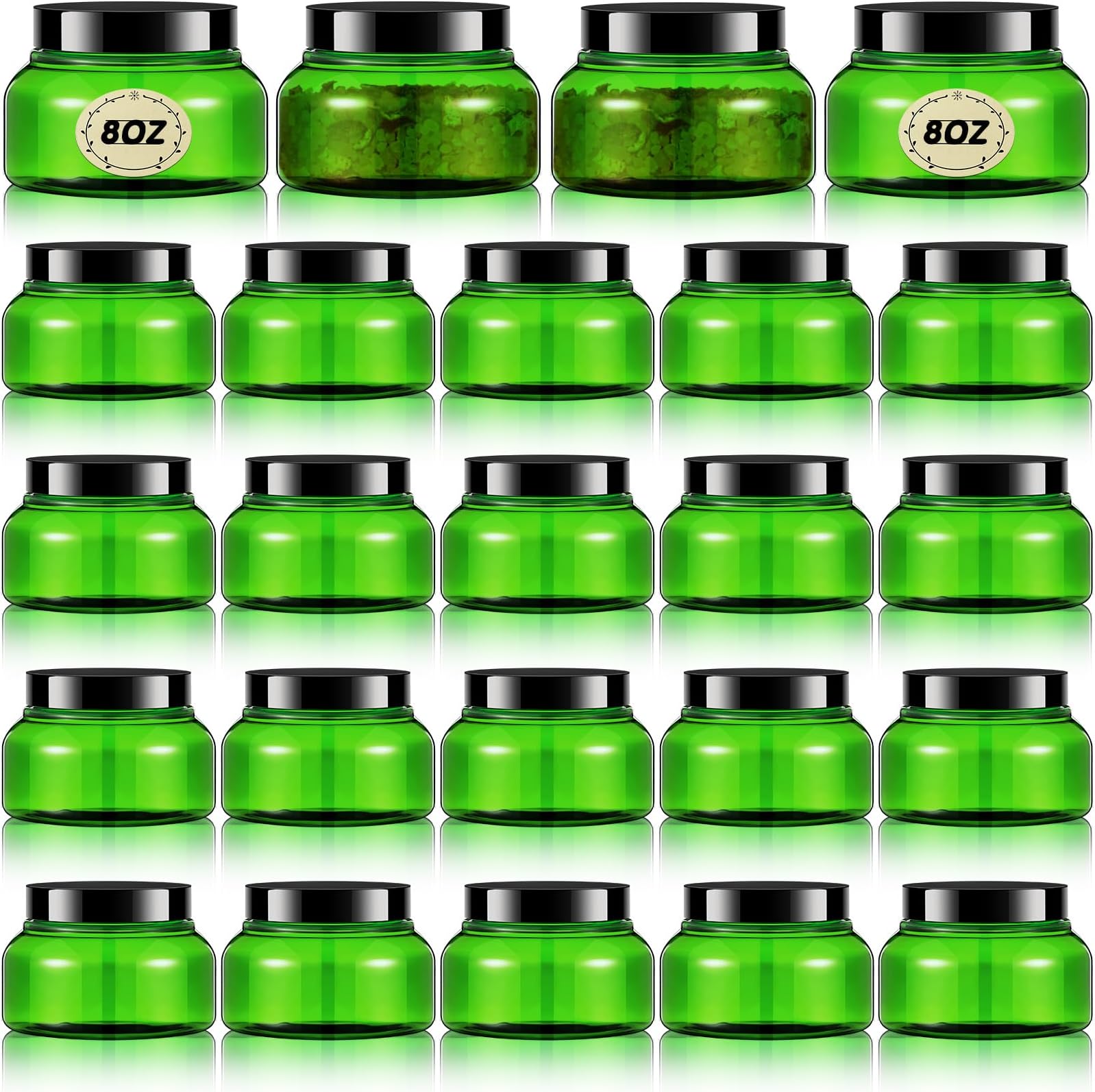 - Tessco for you 24 Pack Plastic Jars with Lids Labels Multiuse Slime Containers Empty Body Scrub Jars Round Refillable Cosmetic Body Butter Containers for Makeup Travel Storage(8 oz,Green, Black)