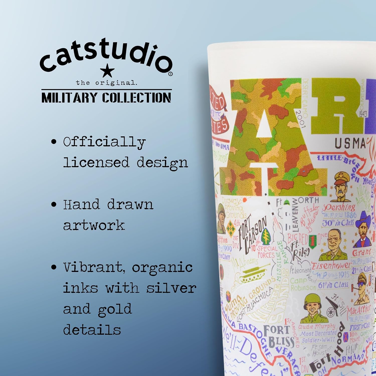 Catstudio Army Drinking Glass | Military Inspired Artwork Printed on a Frosted Cup