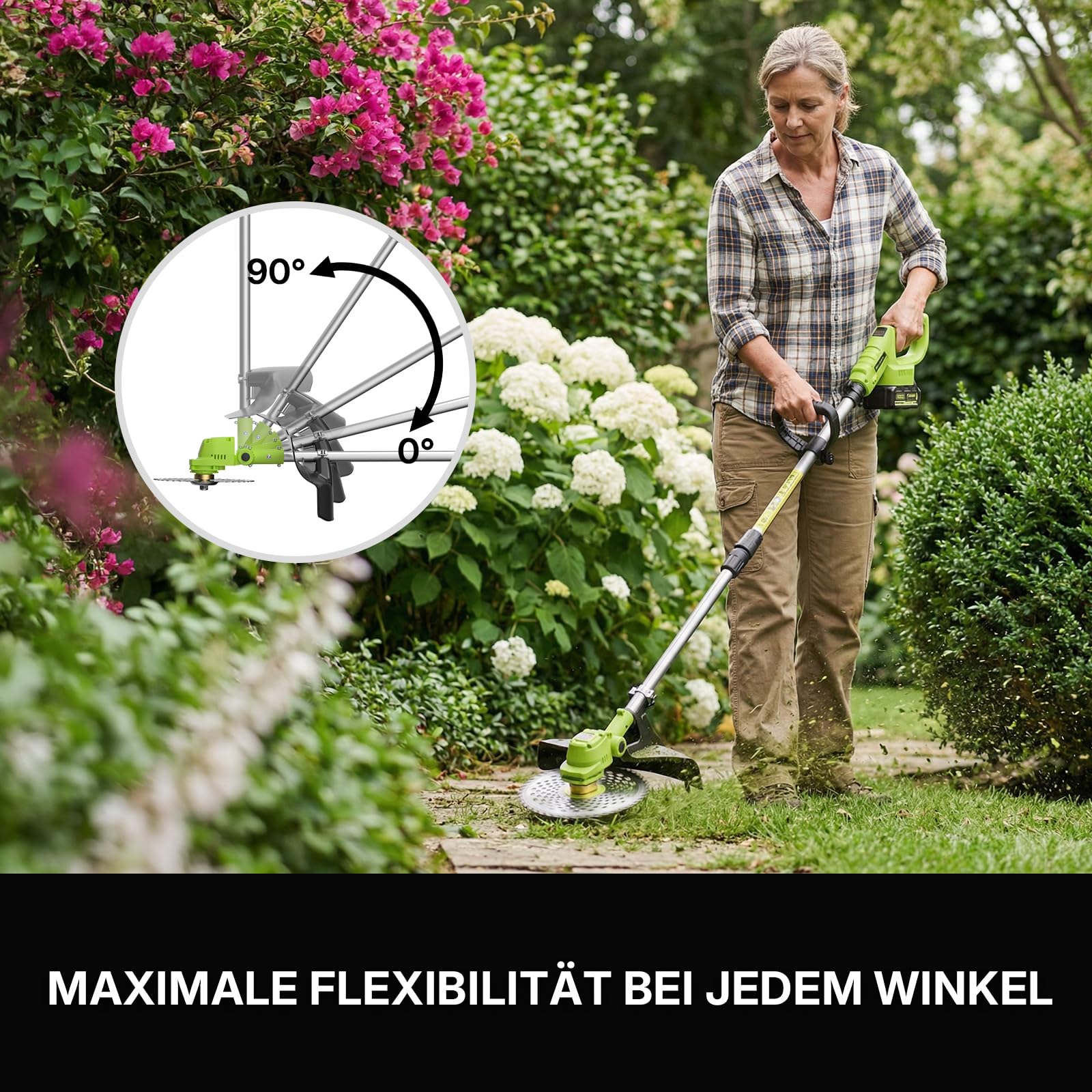 WORKIT Rasentrimmer mit Akku, Freischneider mit 2x4.0Ah Akkus und 4 Messertypen, Bürstenlose, 20V, Schnittbreite 23 cm, für Rasenschneiden Rasenpflege Auffahrt und Garten