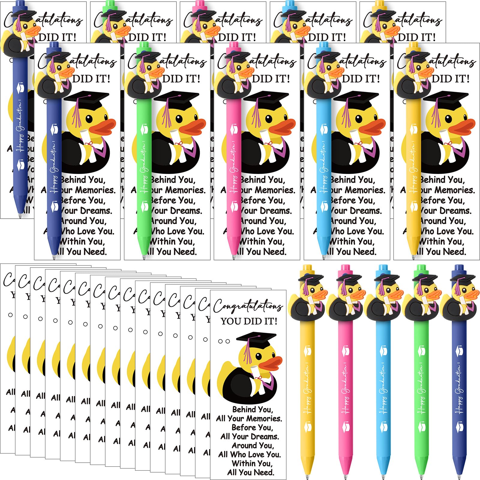 Sinload 24 Sets Graduation Gifts for Students Bulk Class of 2025 Ballpoint Graduation Party Favors for Guests Duck Ballpoint Pen with Inspirational