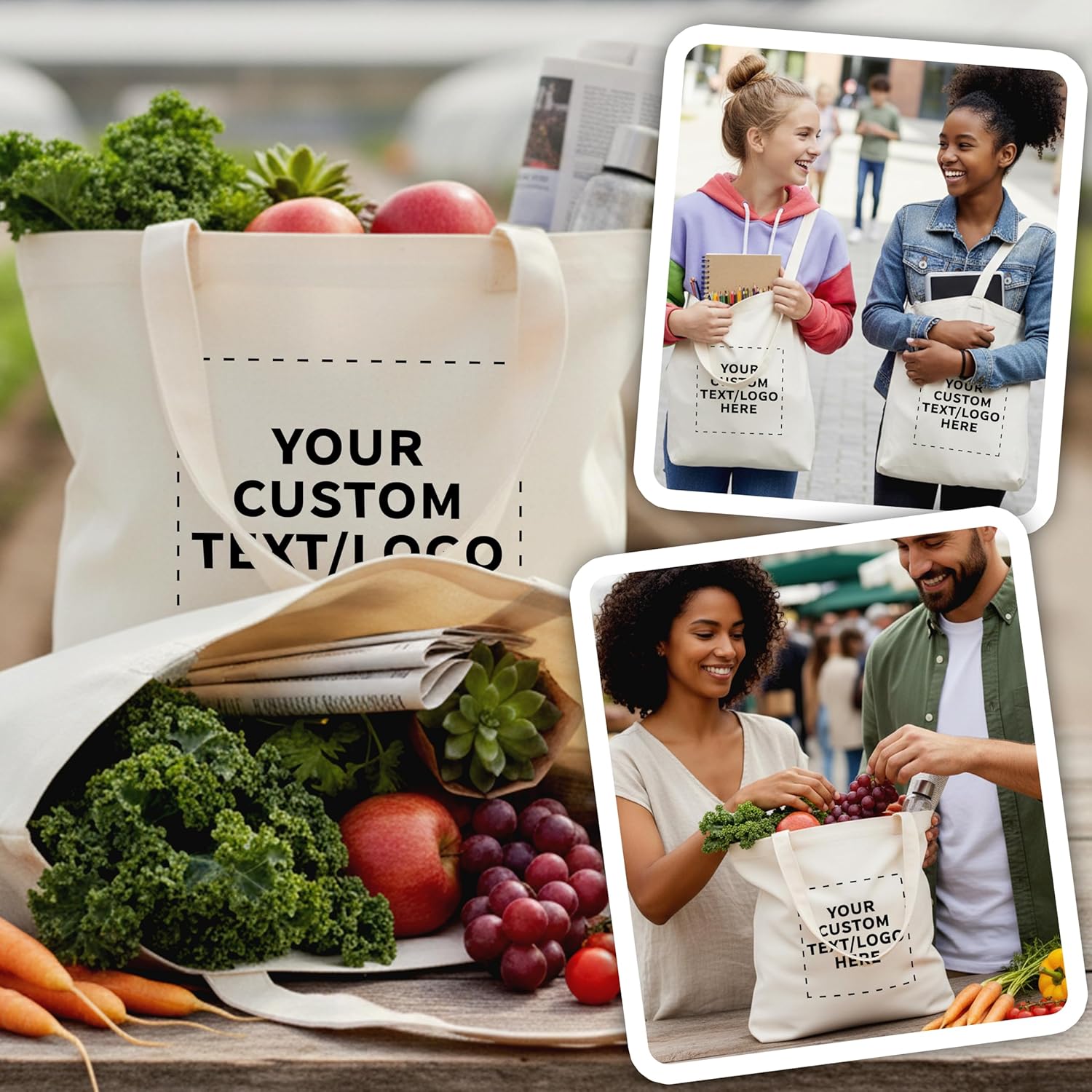 DISCOUNT PROMOS Custom Natural Cotton Fiber Tote Bags (Set of 10) - Personalized, Reusable & Eco-Friendly - Perfect for Grocery, Promotions, Branding - Natural Color, 15.5"X15", 5 OZ Cotton - Image 6
