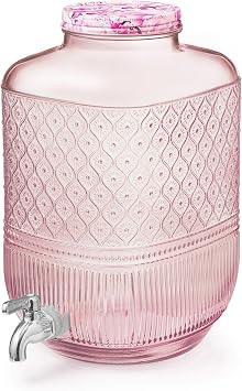 Godinger Drink Dispenser 2 Gallon, Large Glass Water Dispenser - (256oz) Blush