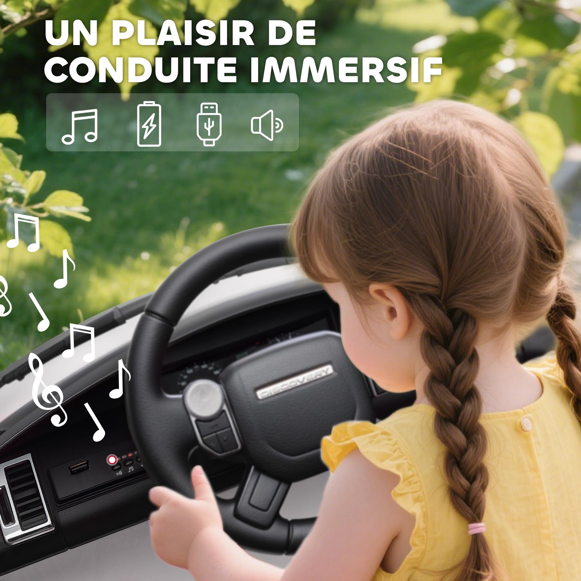 AIYAPLAY Macchina Elettrica Bambini Licenza Land Rover Discovery 12V Bianco | 3-6 Anni, 2.5-4.5 km/h, Auto Elettrica per Bambini, Sospensioni, Telecomando, USB, Musica, Fari, Clacson